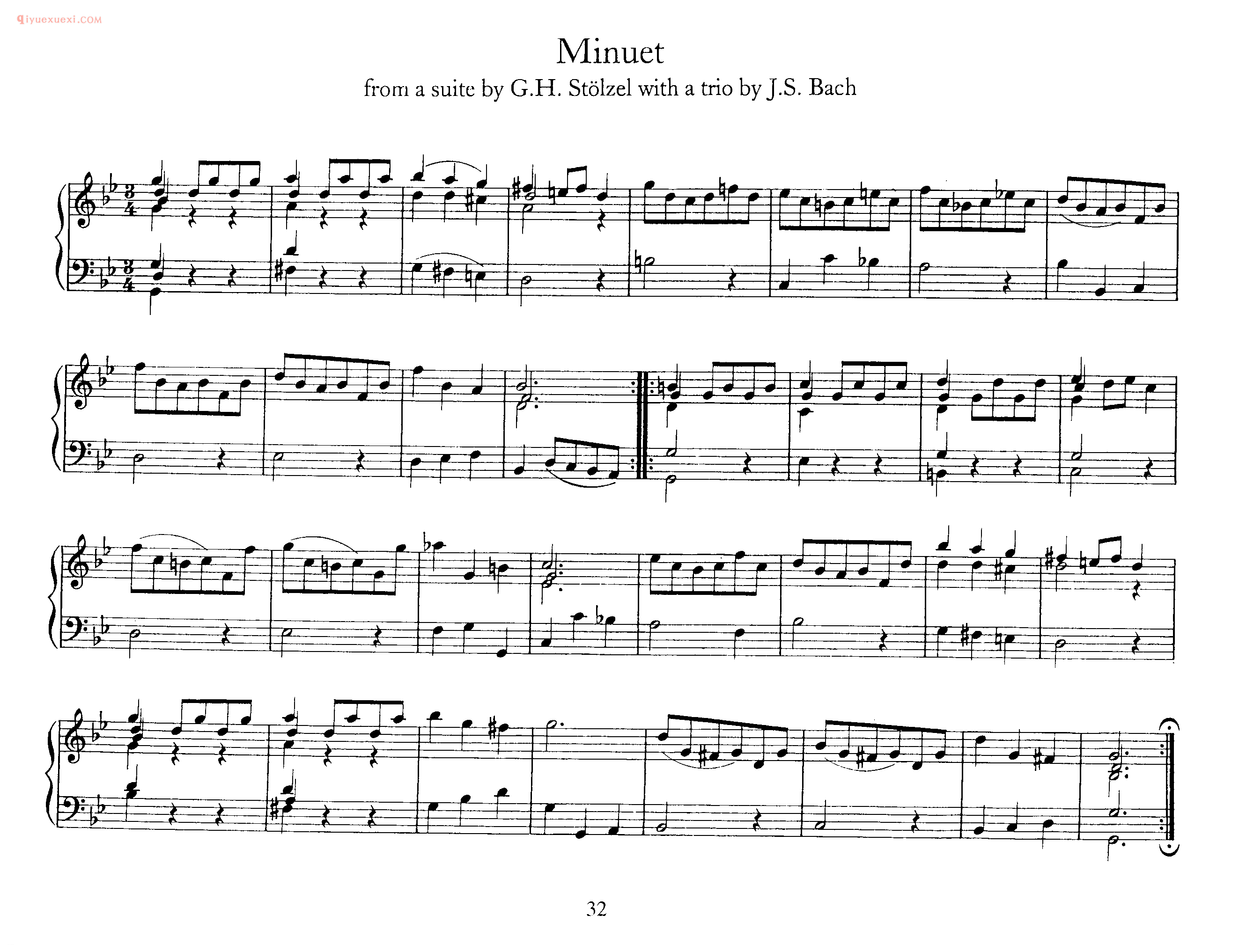 巴赫原版钢琴谱《Minuet》五线谱