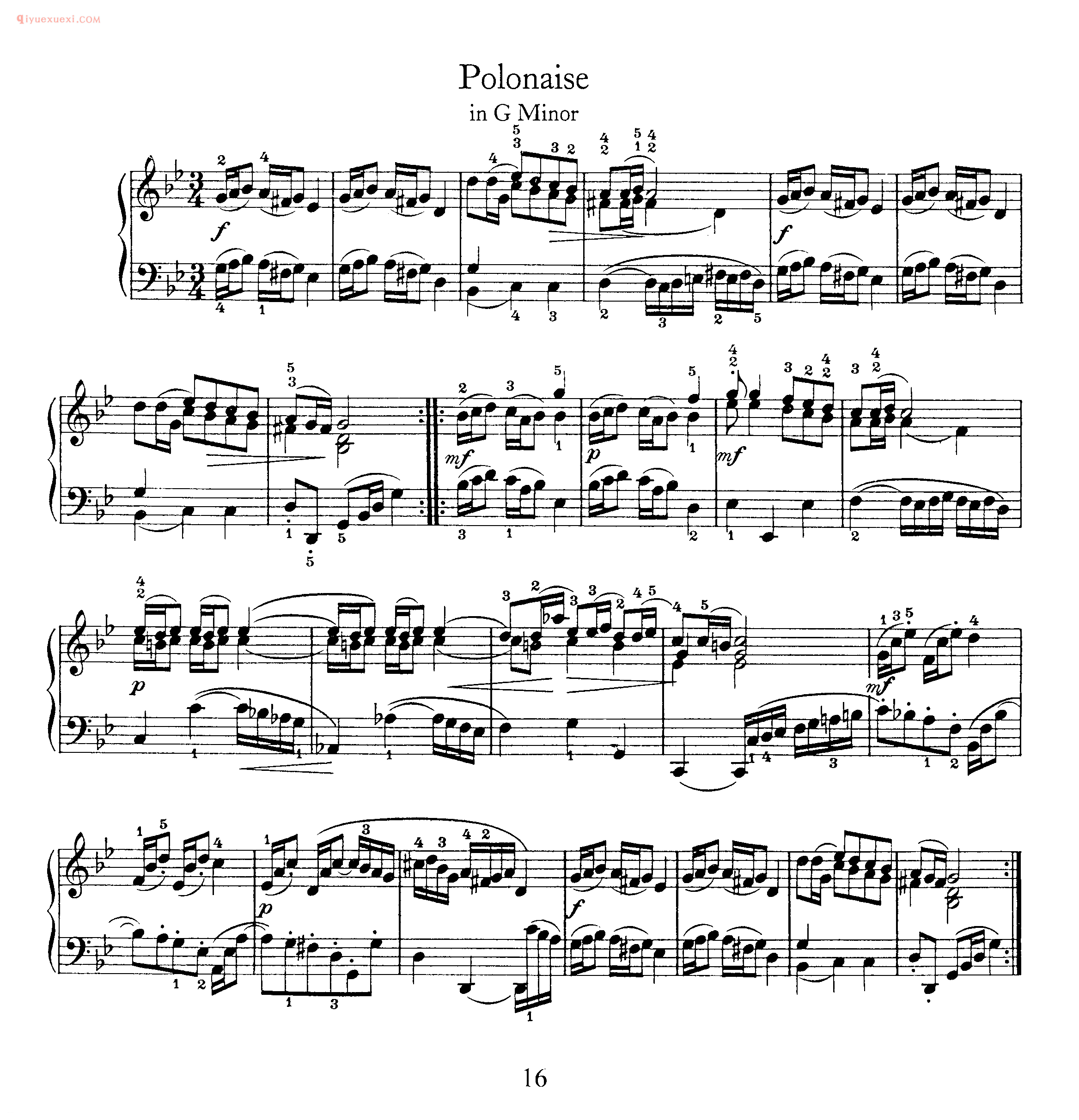 巴赫钢琴曲集《g小调波兰舞曲》为第二任妻子安娜•玛格达蕾娜创作
