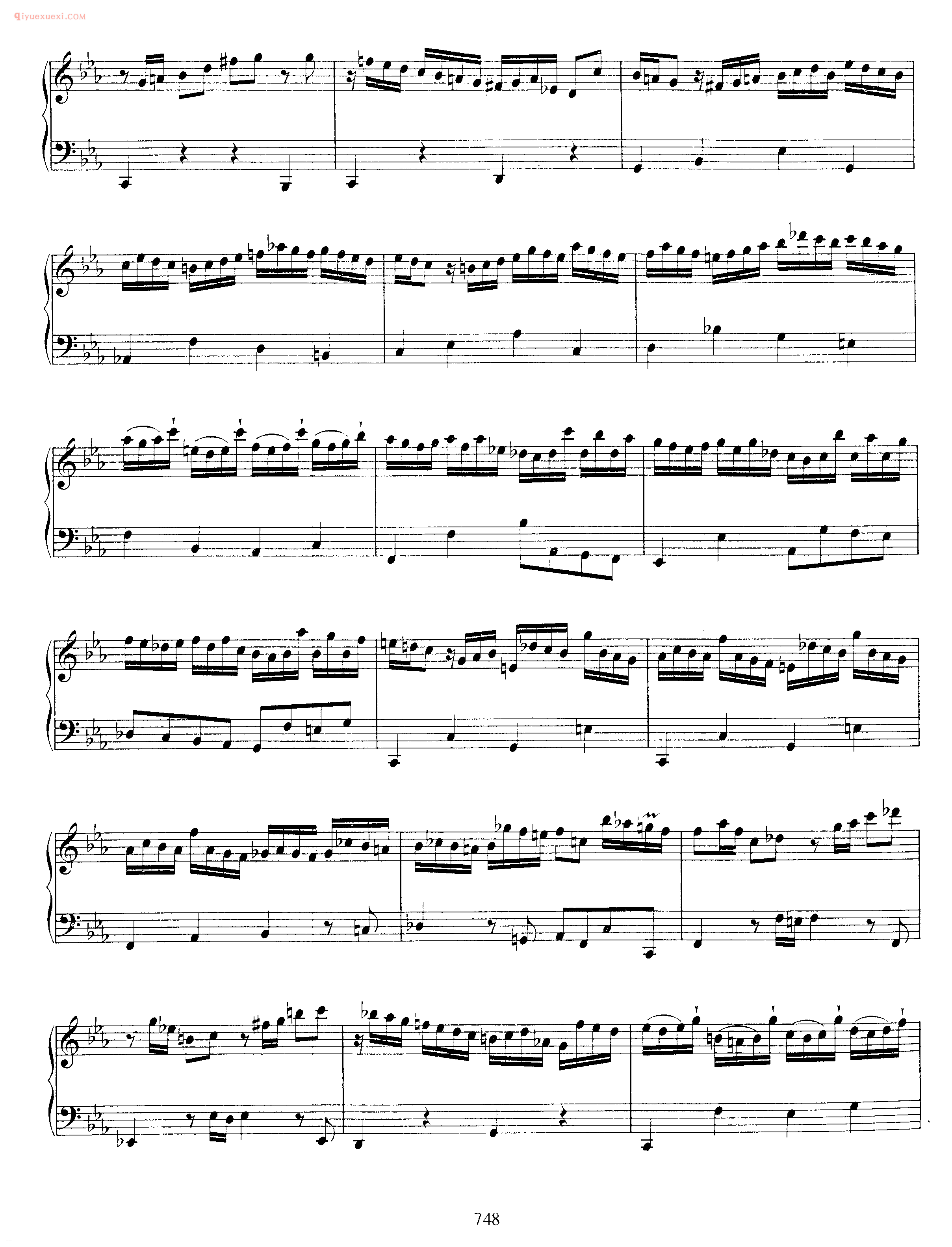 巴赫C小调帕蒂塔键盘练习曲《Pratita_for Lute or Keyboard_in C Minor BWV997》巴赫钢琴作品