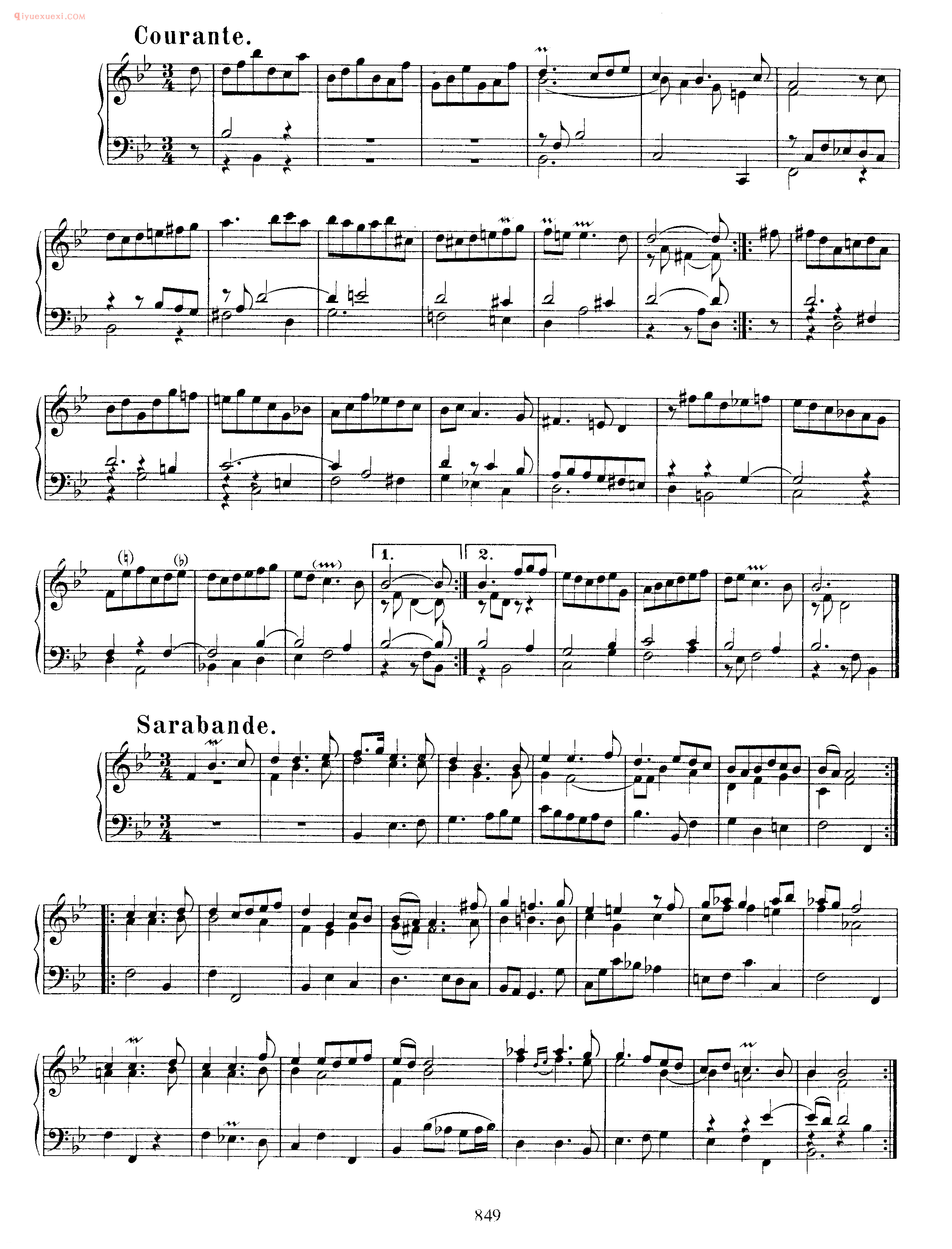 巴赫降B大调组曲《Suite_in Bb Major BWV 821》巴赫钢琴作品