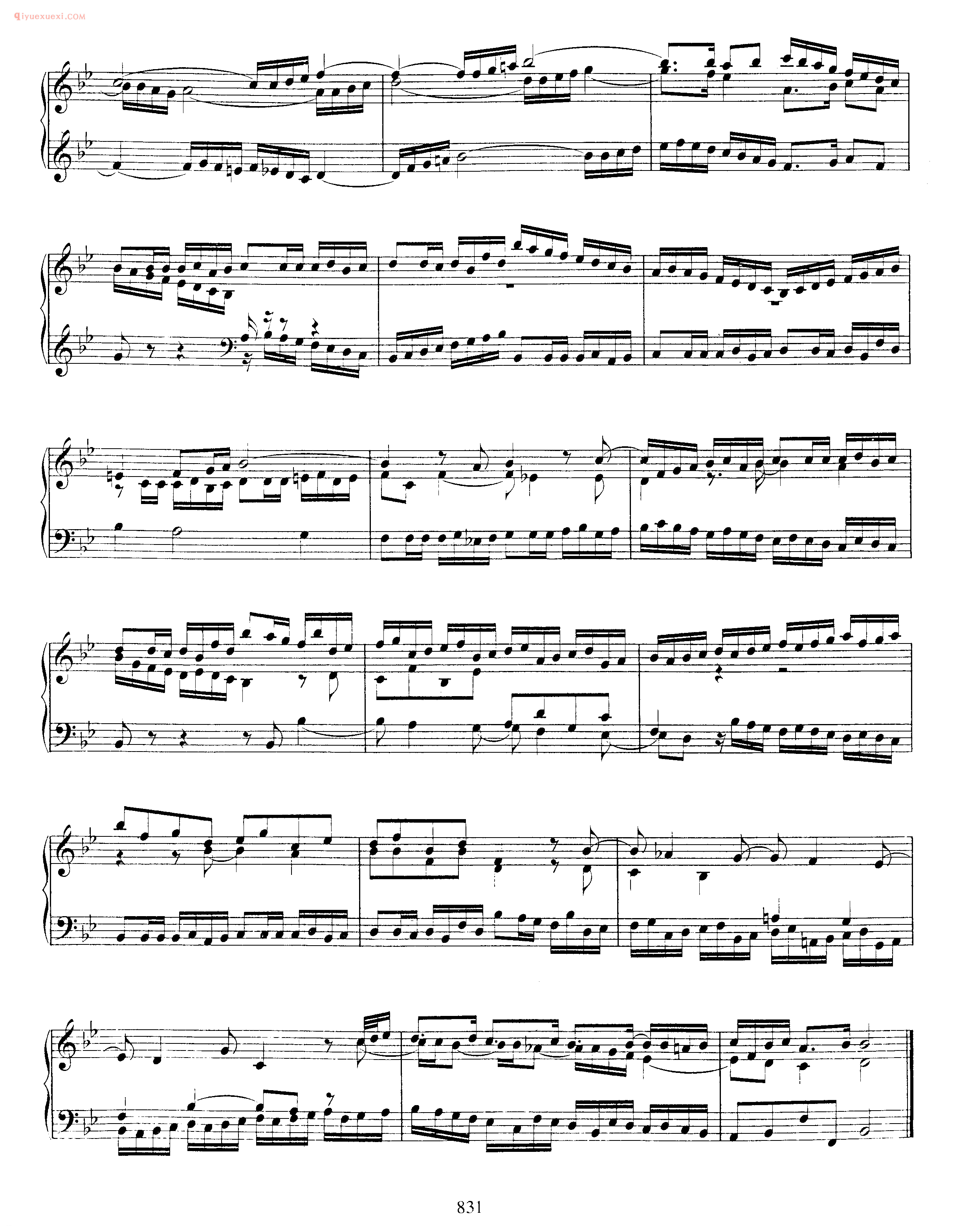 巴赫降B大调赋格曲《Fugue_arranged from Reinckens Hortus Musicus_in B Minor_BWV 954》