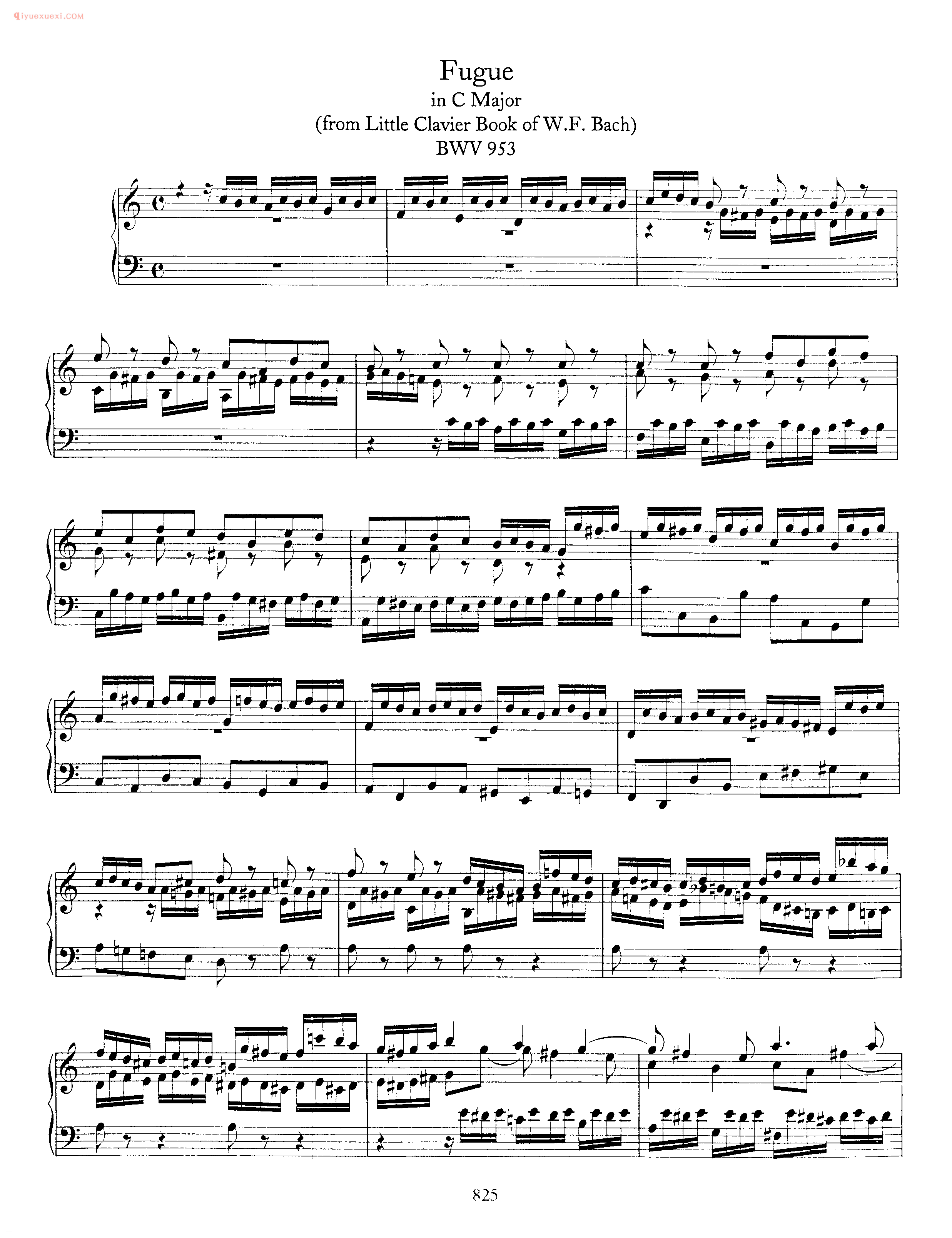 巴赫C大调赋格曲《Fugue_from Little Clavier Book of E.F.Bach_in C Major_BWV 953》