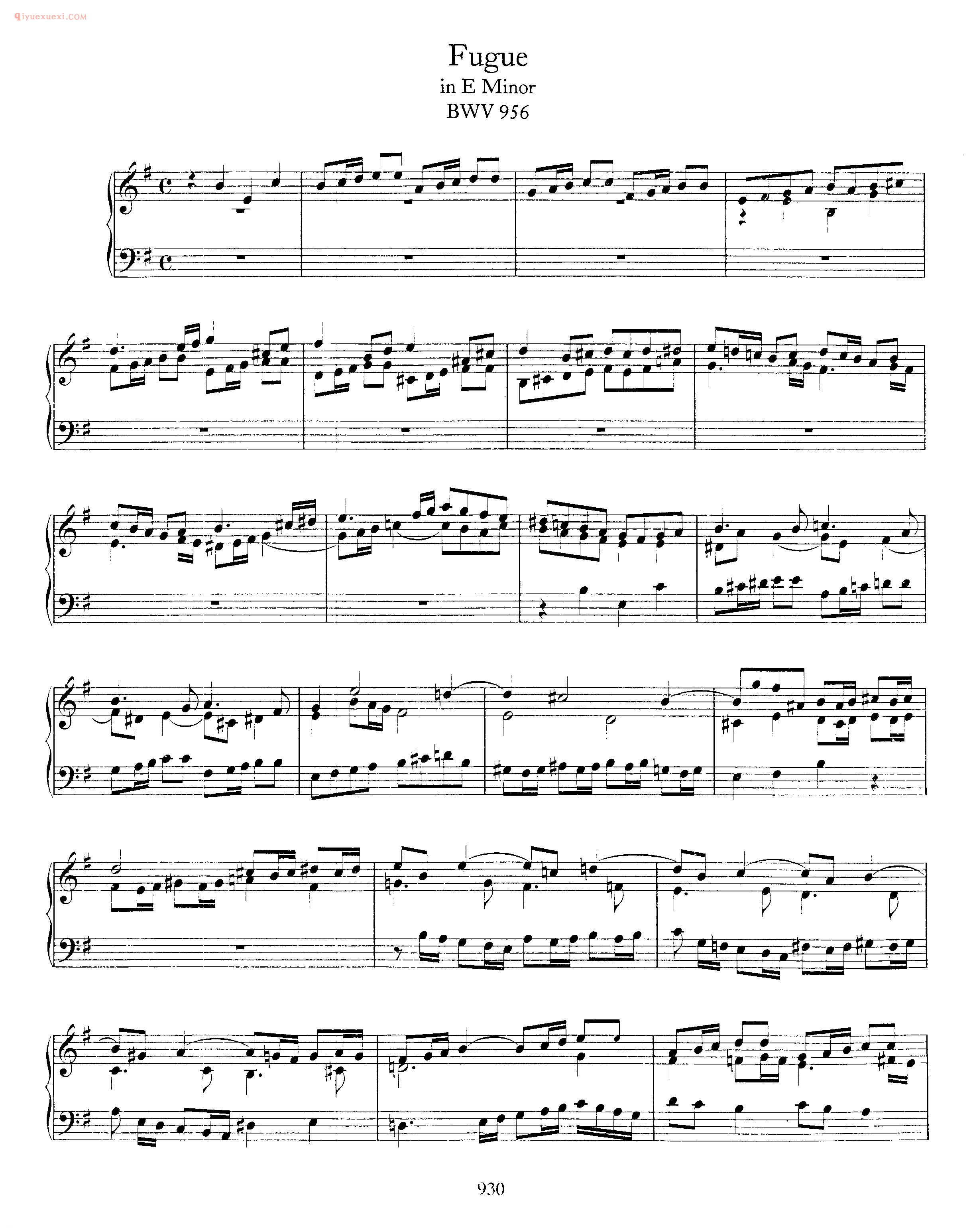 巴赫e小调赋格曲《Fugue_in E Minor_BWV 956》