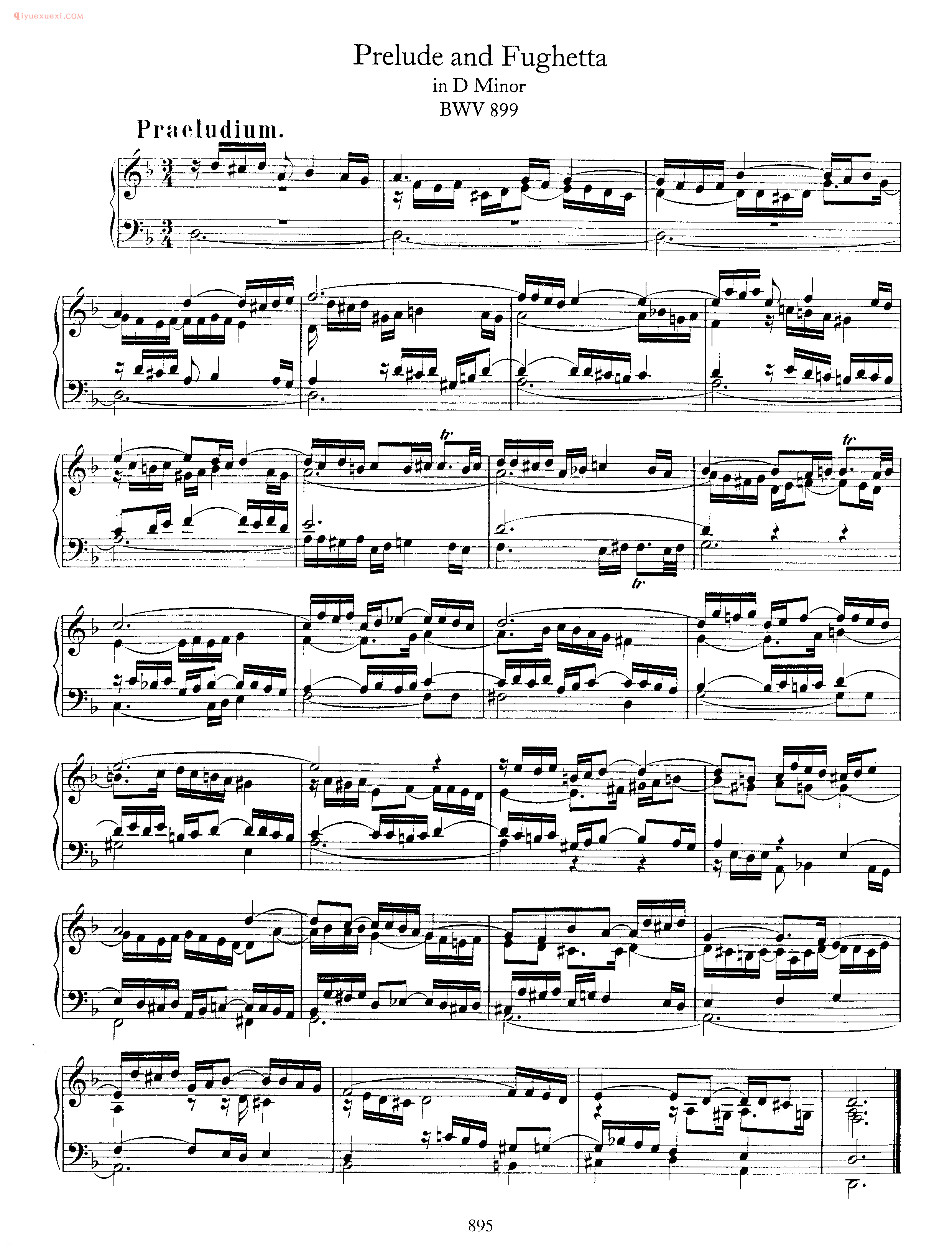 巴赫d小调前奏曲与小赋格曲《Prelude Fantasia in D Minor BWV 899》