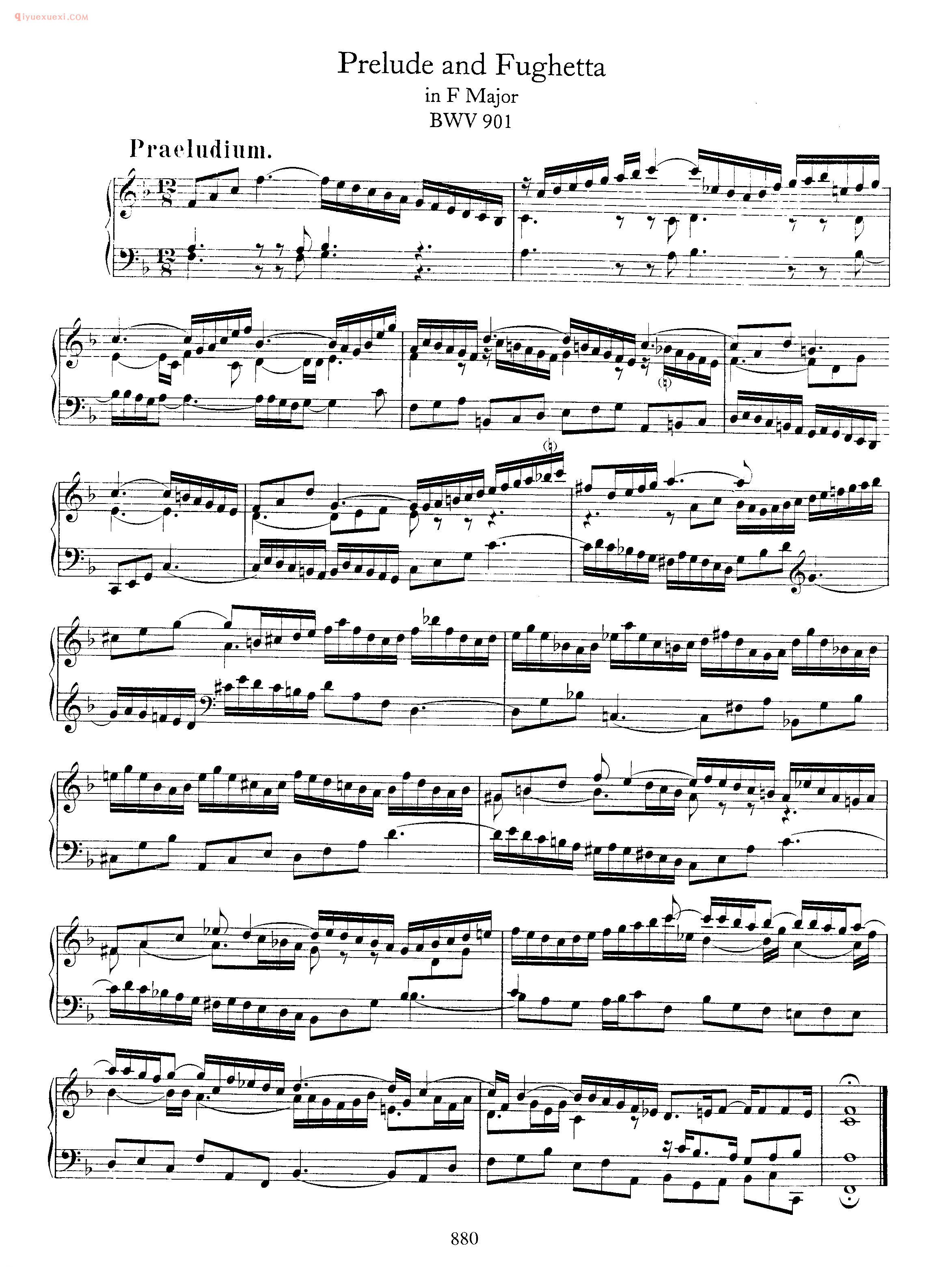 巴赫F大调前奏曲与小赋格曲《Prelude and Fughetta in F Major BWV 901》