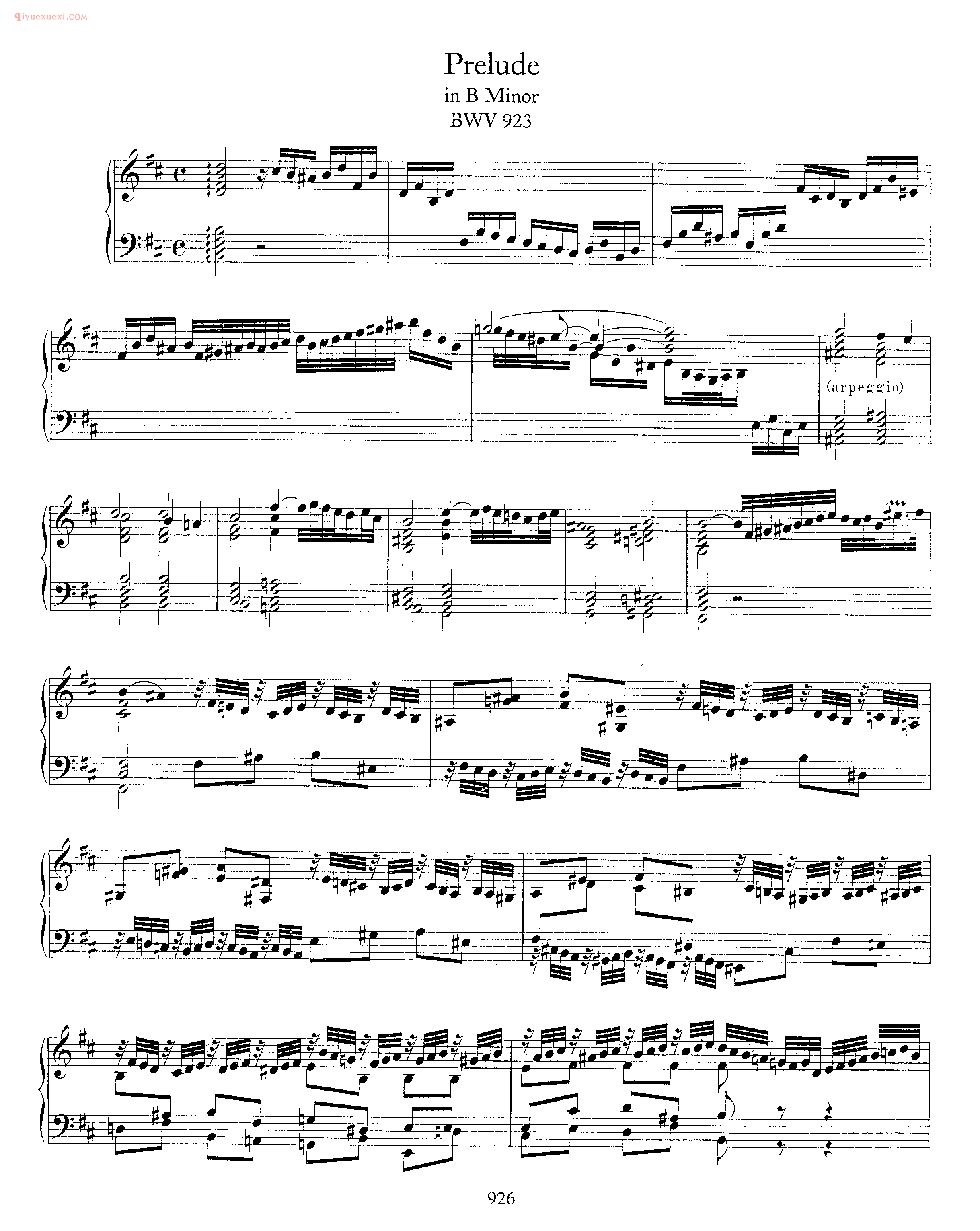 巴赫b小调前奏曲《Prelude in B Minor BWV 923》