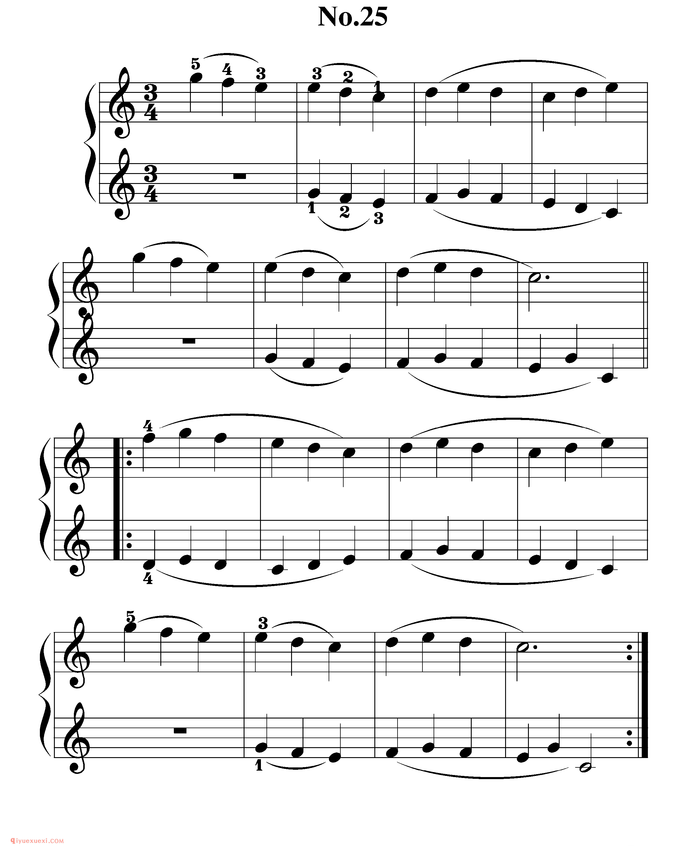 拜厄钢琴练习曲NO.25_拜尔(拜厄)钢琴基本教程练习曲第25首_五线谱