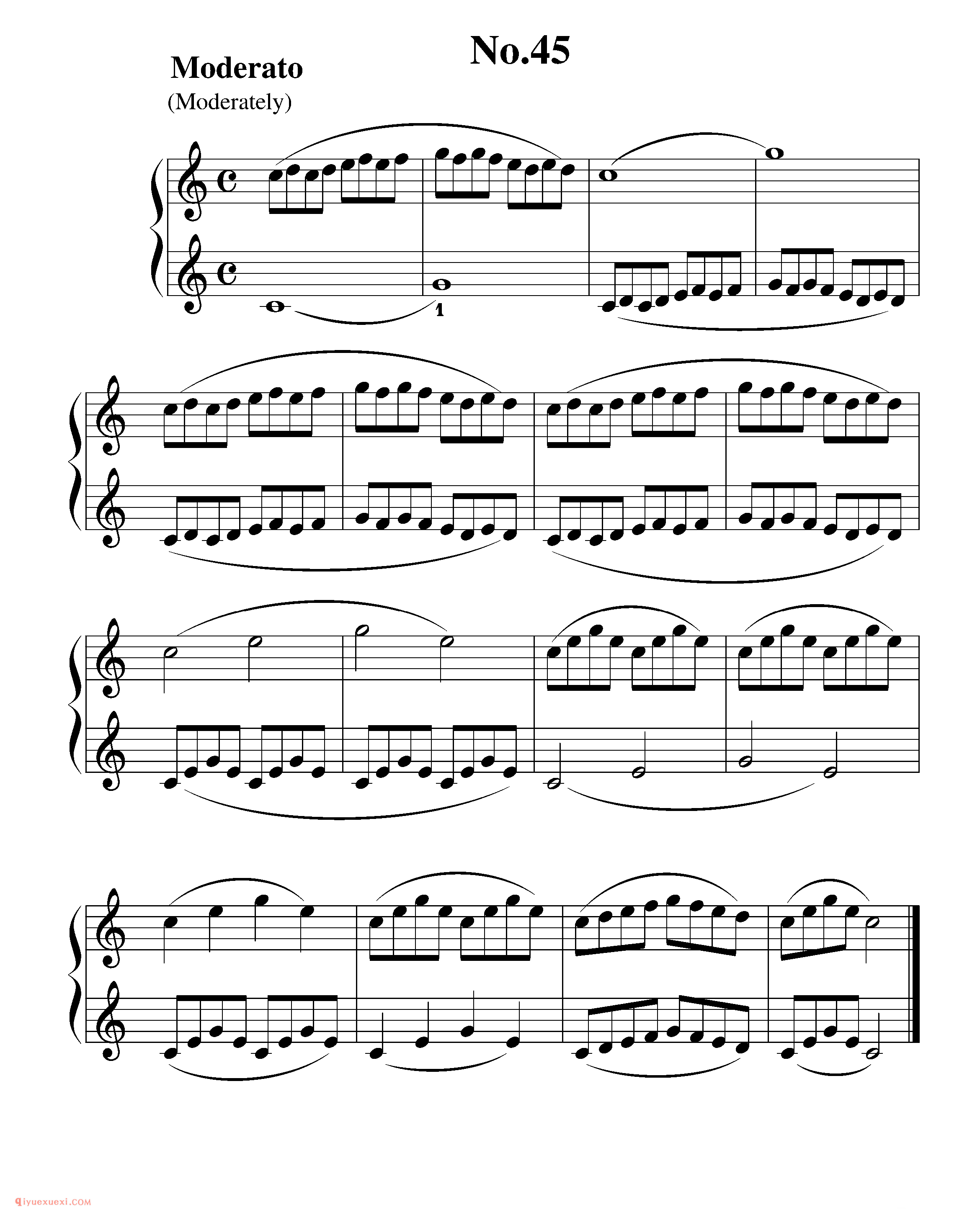 拜厄钢琴练习曲NO.45_拜尔(拜厄)钢琴基本教程练习曲第45首_五线谱