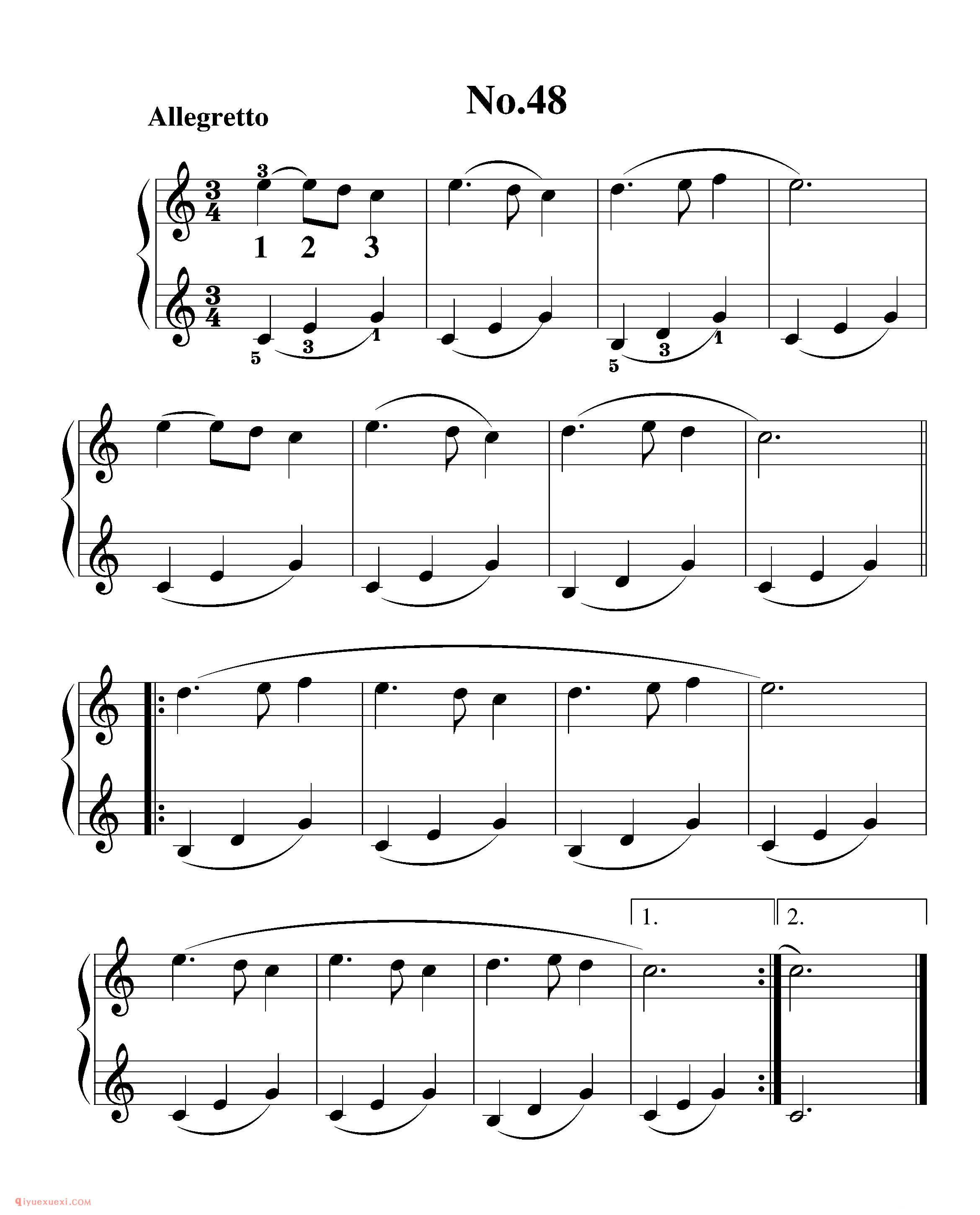 拜厄钢琴练习曲NO.48_拜尔(拜厄)钢琴基本教程练习曲第48首_五线谱