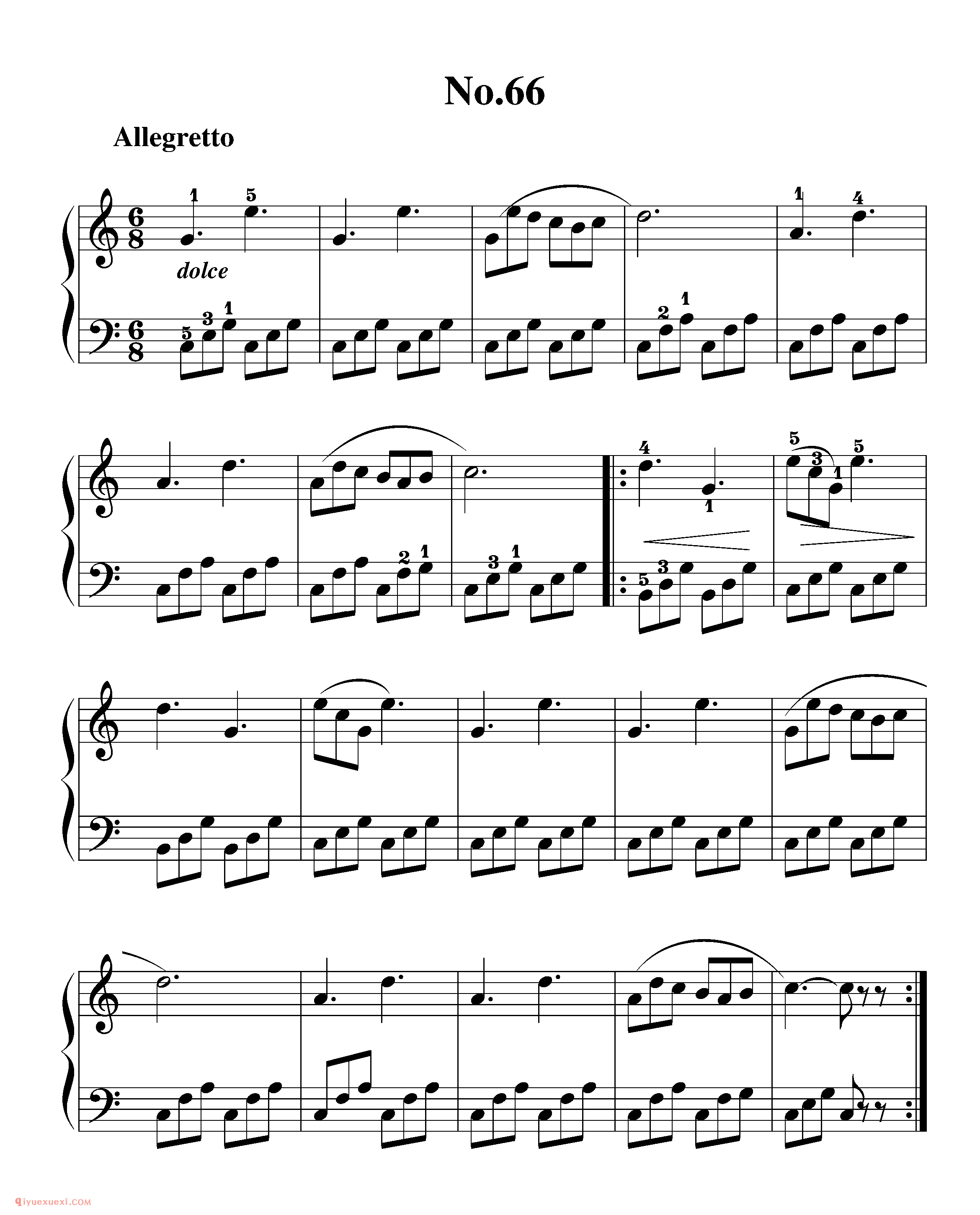拜厄钢琴练习曲NO.66_拜尔(拜厄)钢琴基本教程练习曲第66首_五线谱