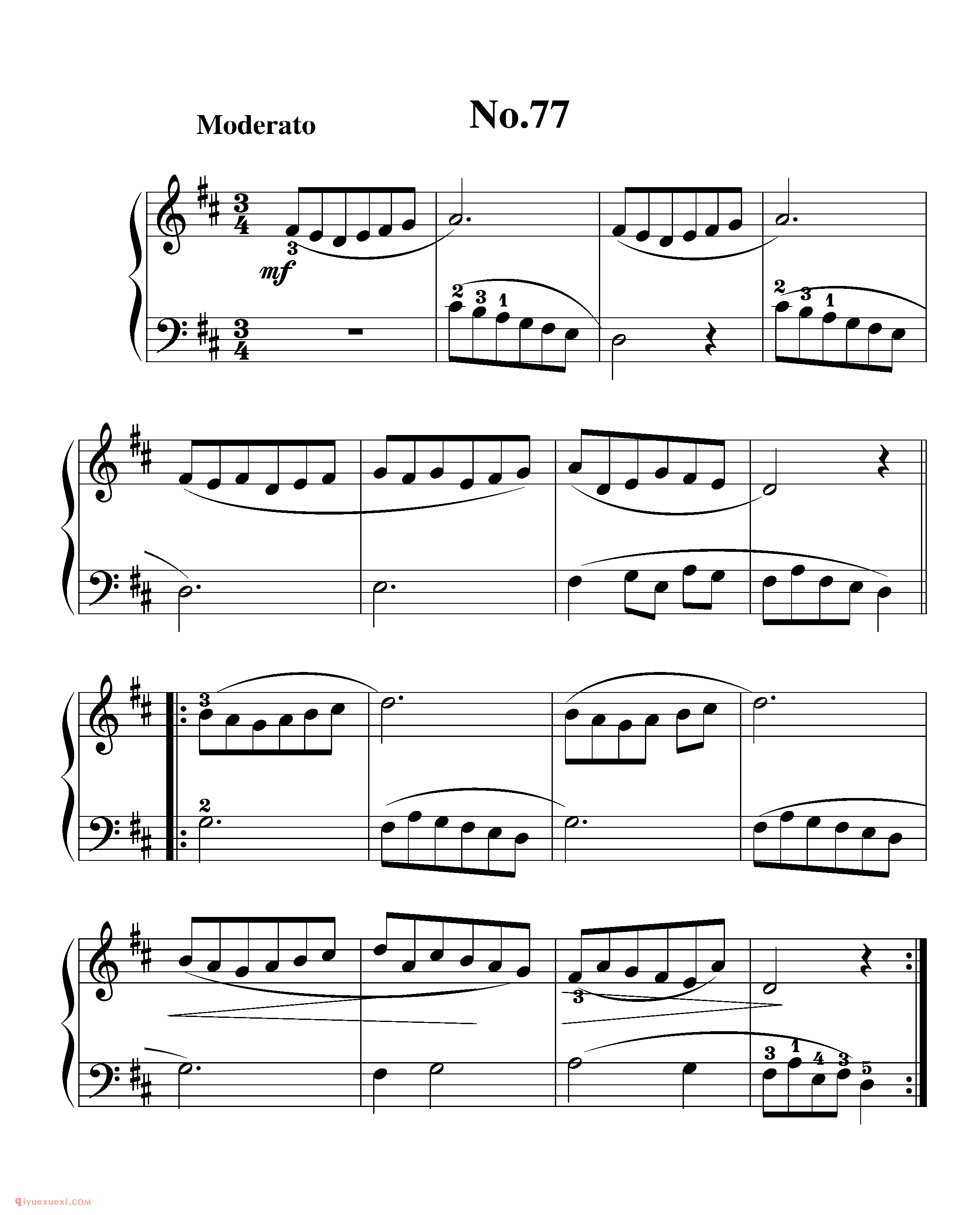 拜厄钢琴练习曲NO.77_拜尔(拜厄)钢琴基本教程练习曲第77首_五线谱