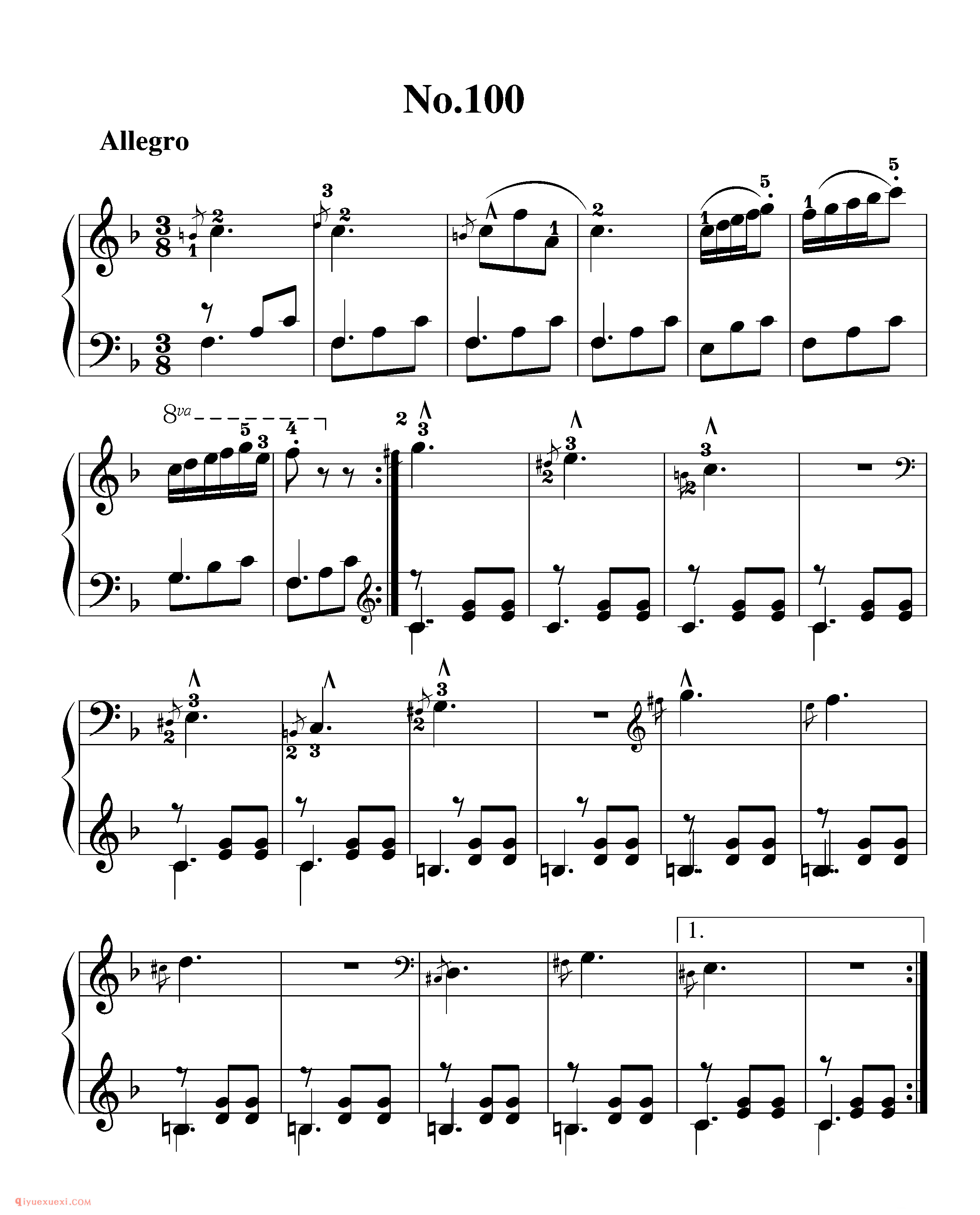 拜厄钢琴练习曲NO.100_拜尔(拜厄)钢琴基本教程练习曲第100首_五线谱