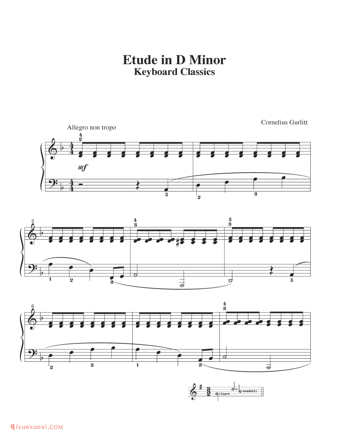 Etude in D Minor_钢琴初级练习曲