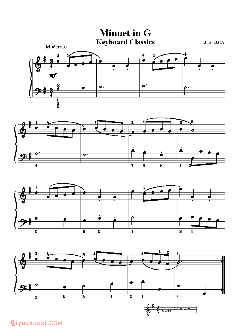 Minuet in GKeyboard Classics_钢琴中级练习曲