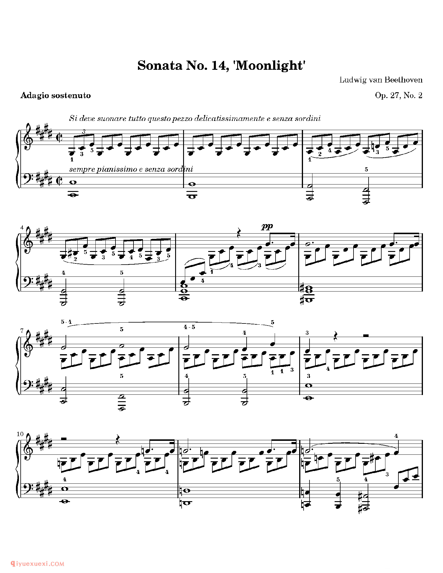 Sonata No.14, 'Moonlight'_钢琴中级练习曲