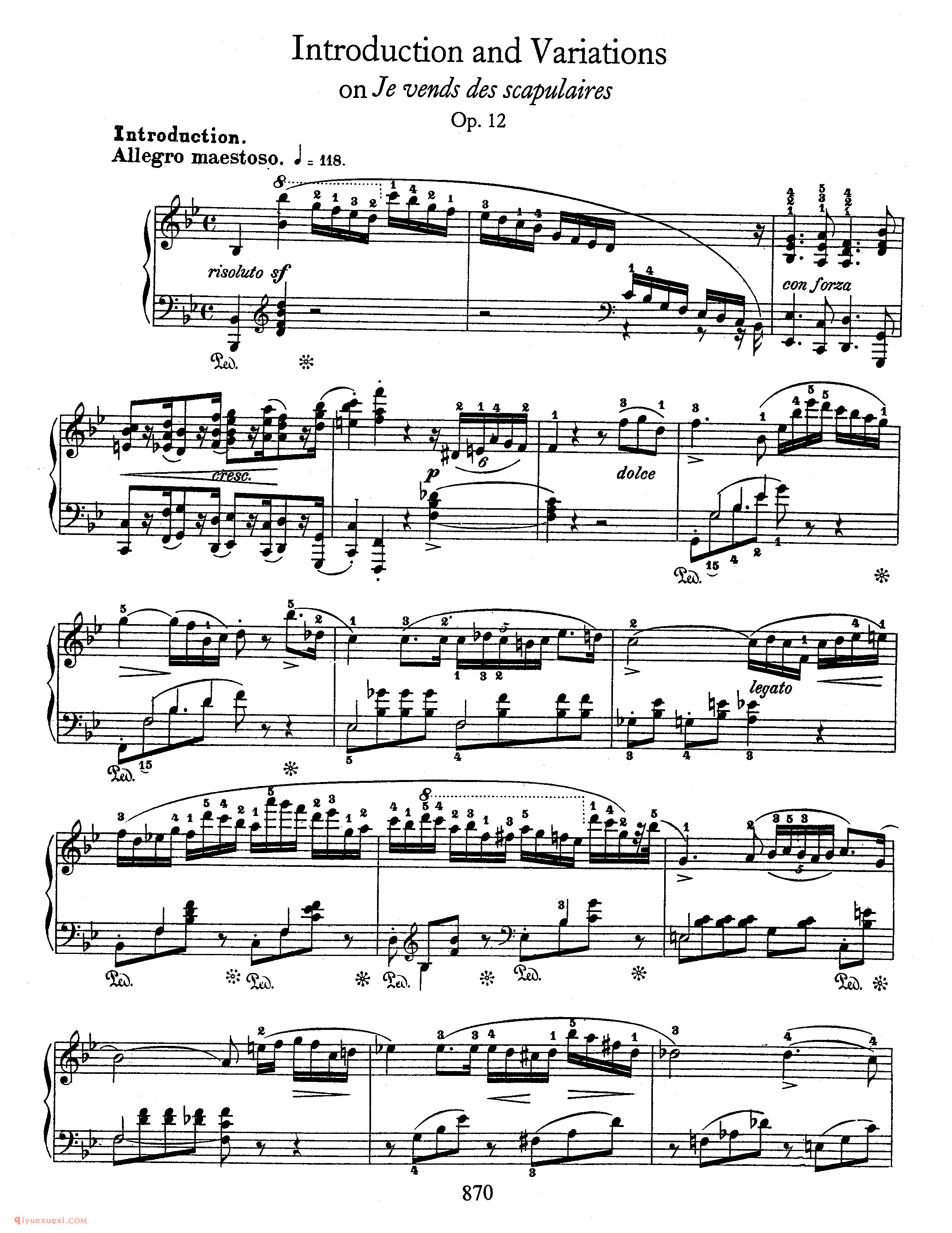 辉煌变奏曲 Op 12_肖邦钢琴谱