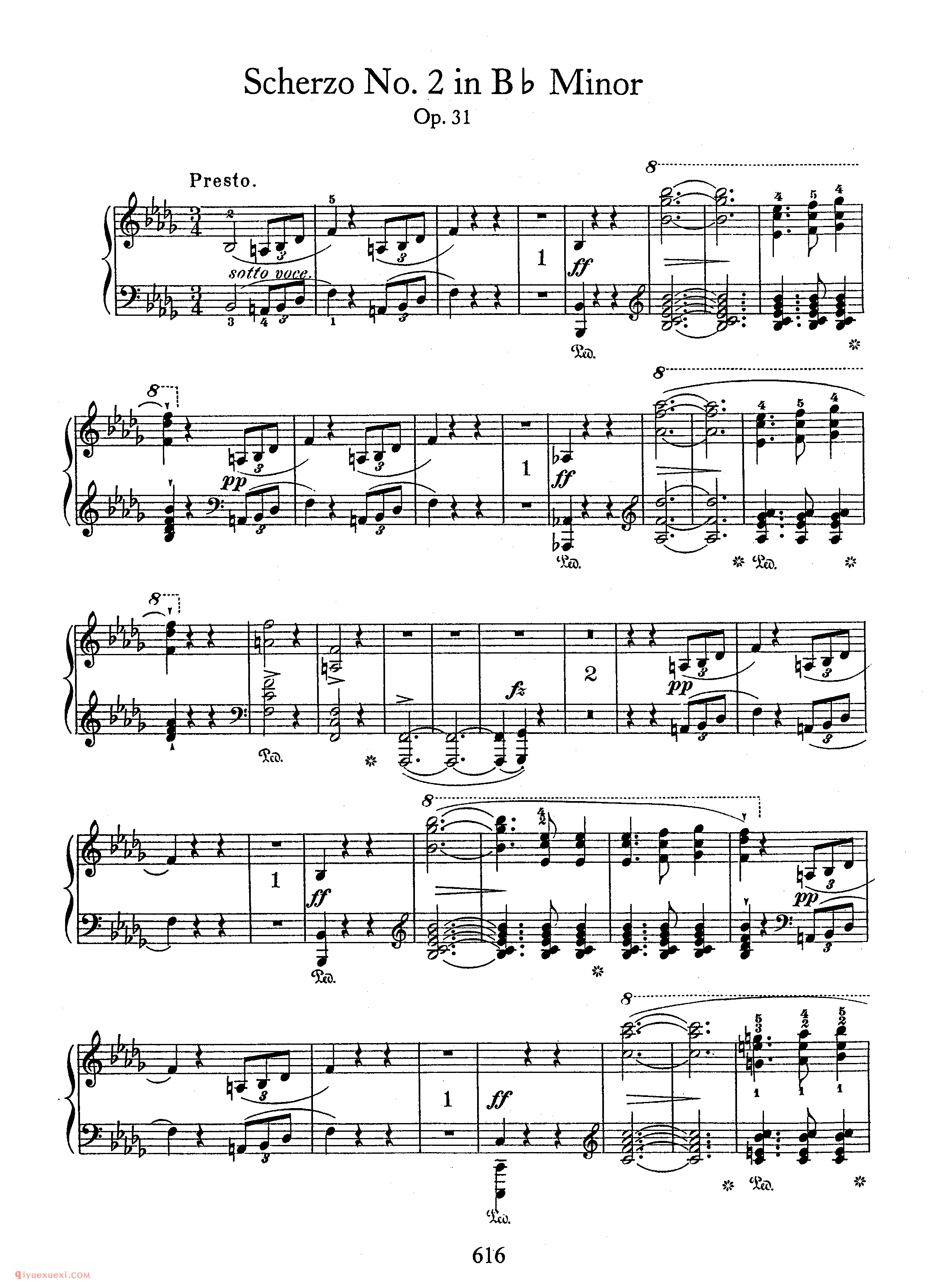 Scherzo No 2 in bb, Op 31_　第二首降b小调作品31_谐谑曲_肖邦钢琴谱