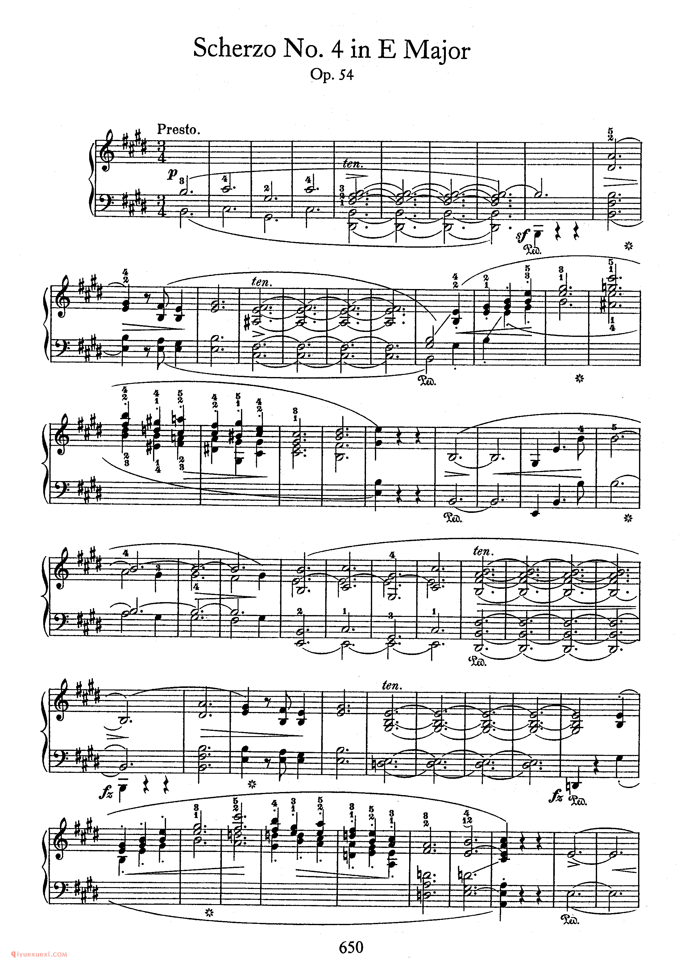 Scherzo No 4 in E, Op 54 NoRestriction_第四首E大调作品54_谐谑曲_肖邦钢琴谱