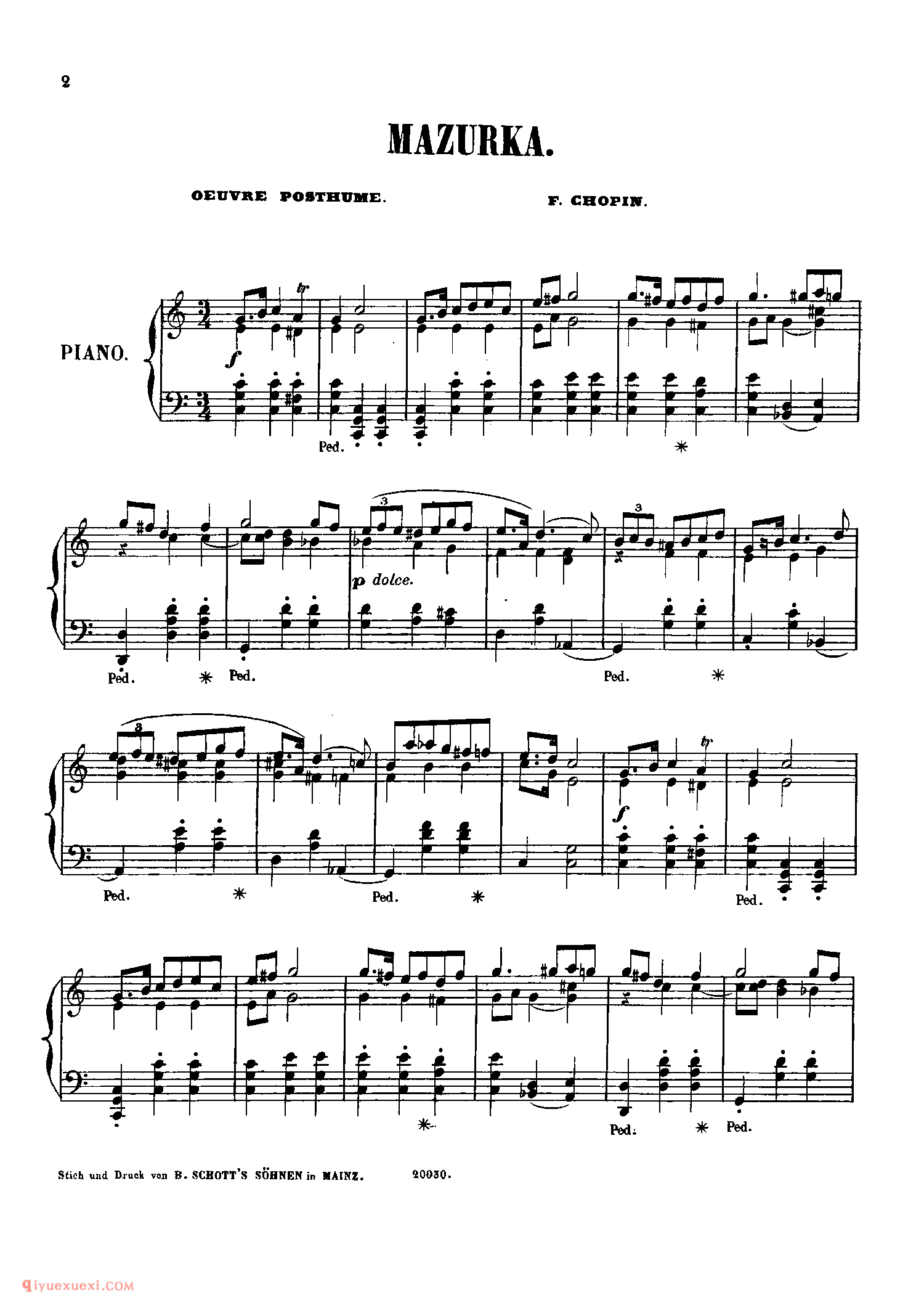 Mazurka In C Major (1833)_玛祖卡遗作(未编号)_肖邦钢琴谱