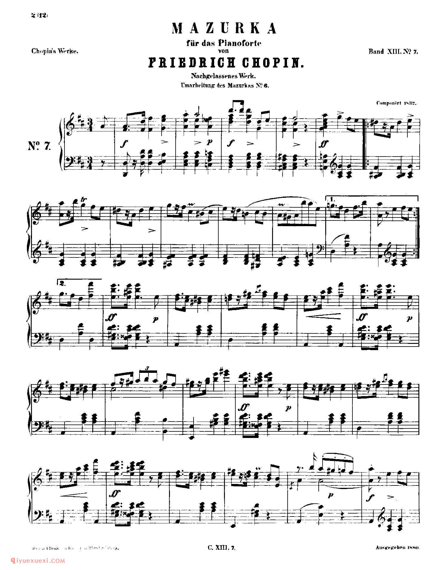 Mazurka In D Major (1832)_玛祖卡遗作(未编号)_肖邦钢琴谱