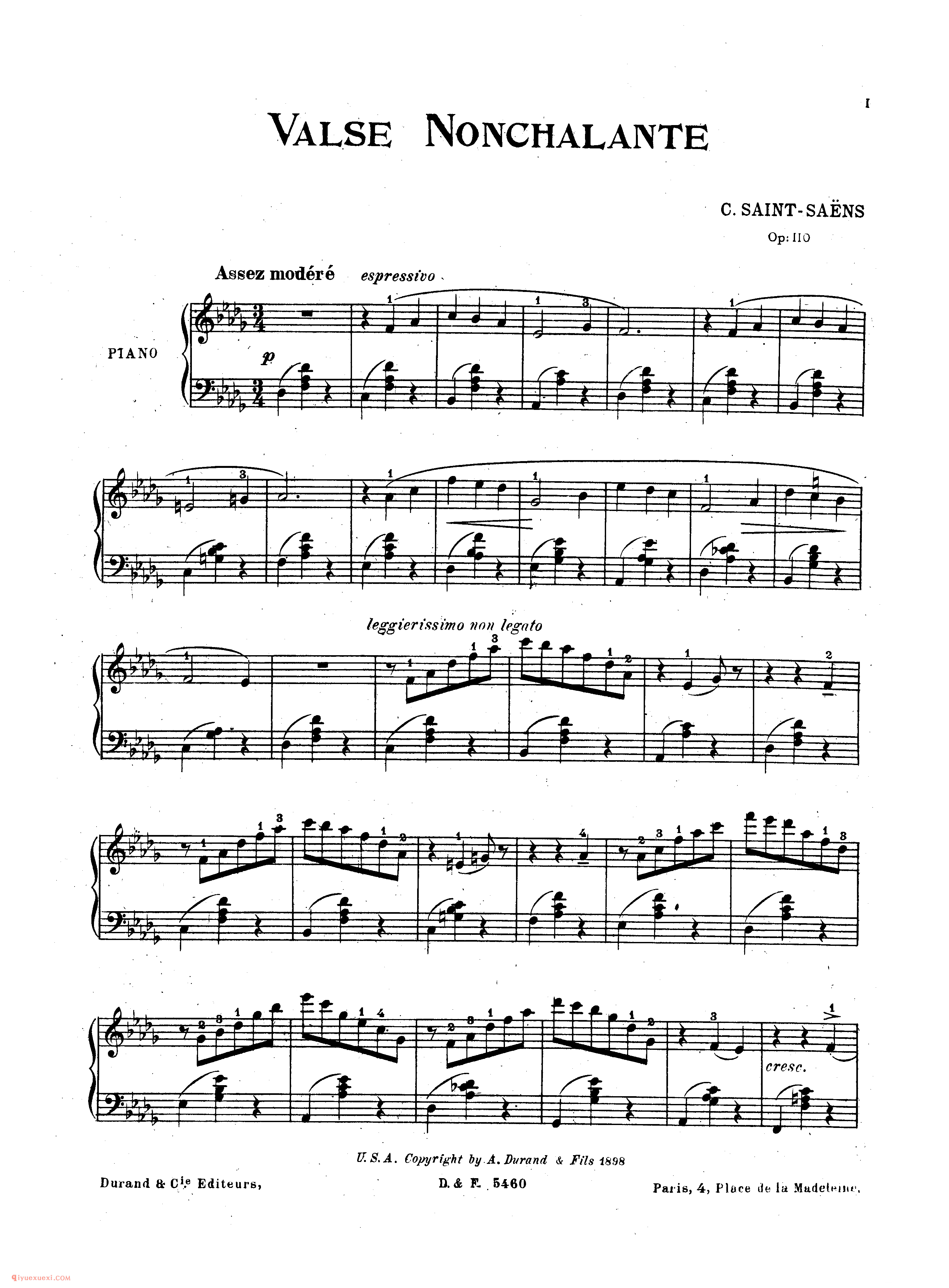 随意圆舞曲 Saint-Saens - Valse Nonchalante Op.110_圣桑钢琴谱