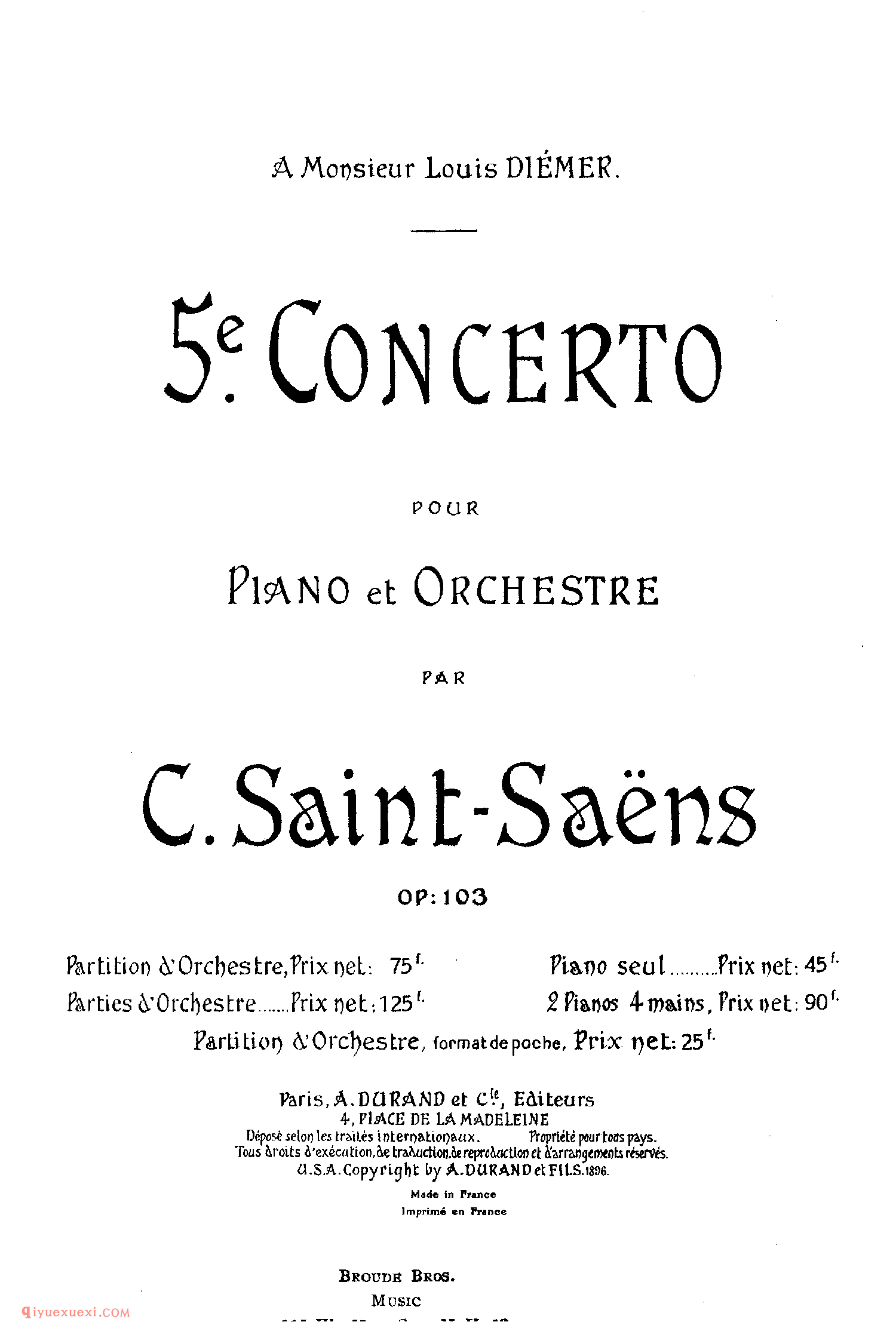 SaintSaens Concerto No 5 Op 103_钢琴协奏曲_圣桑钢琴谱