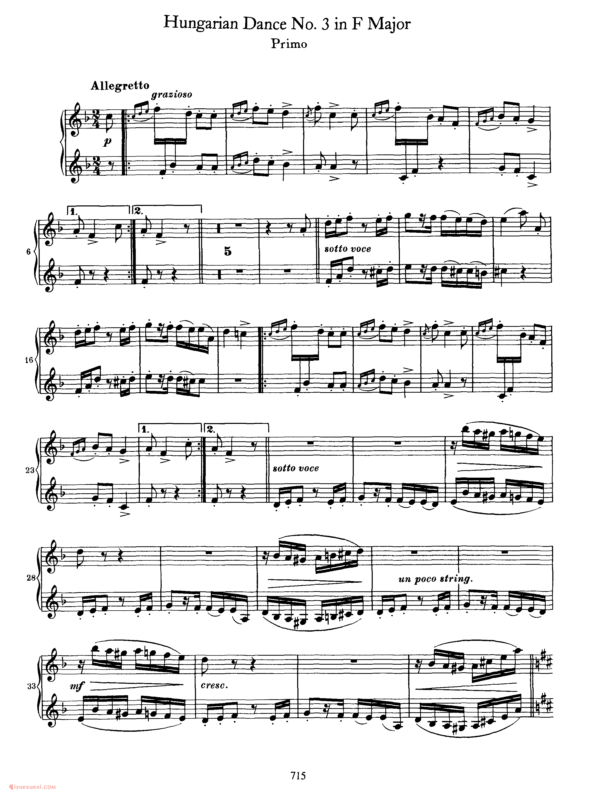 Hungarian Dance No. 3 in F Major_勃拉姆斯《匈牙利舞曲》四手联弹