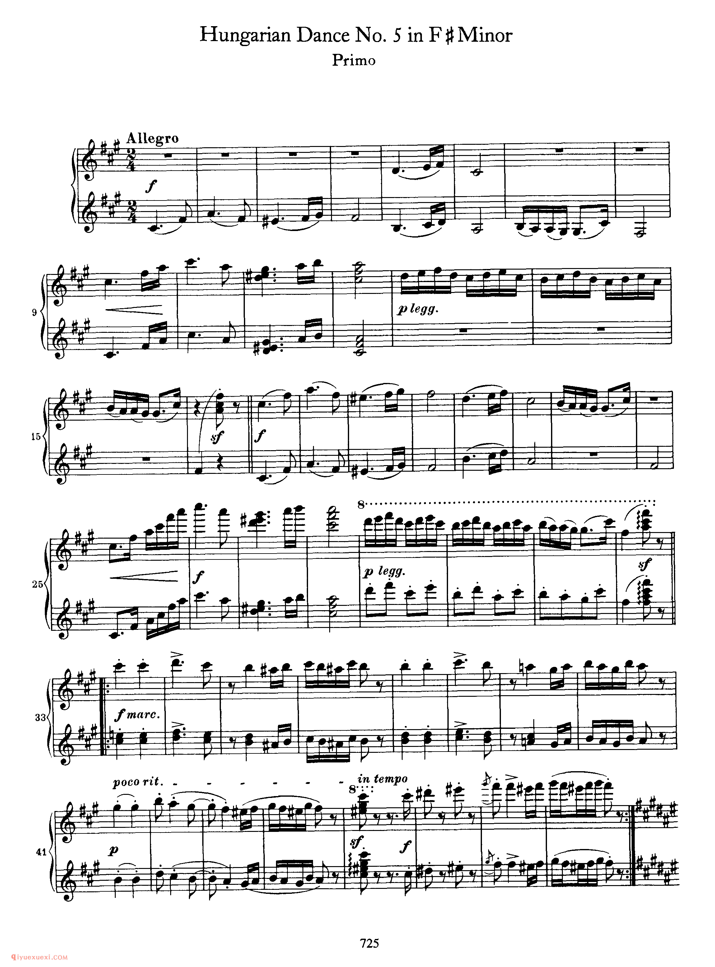 Hungarian Dance No. 5 in F#Minor_勃拉姆斯《匈牙利舞曲》四手联弹