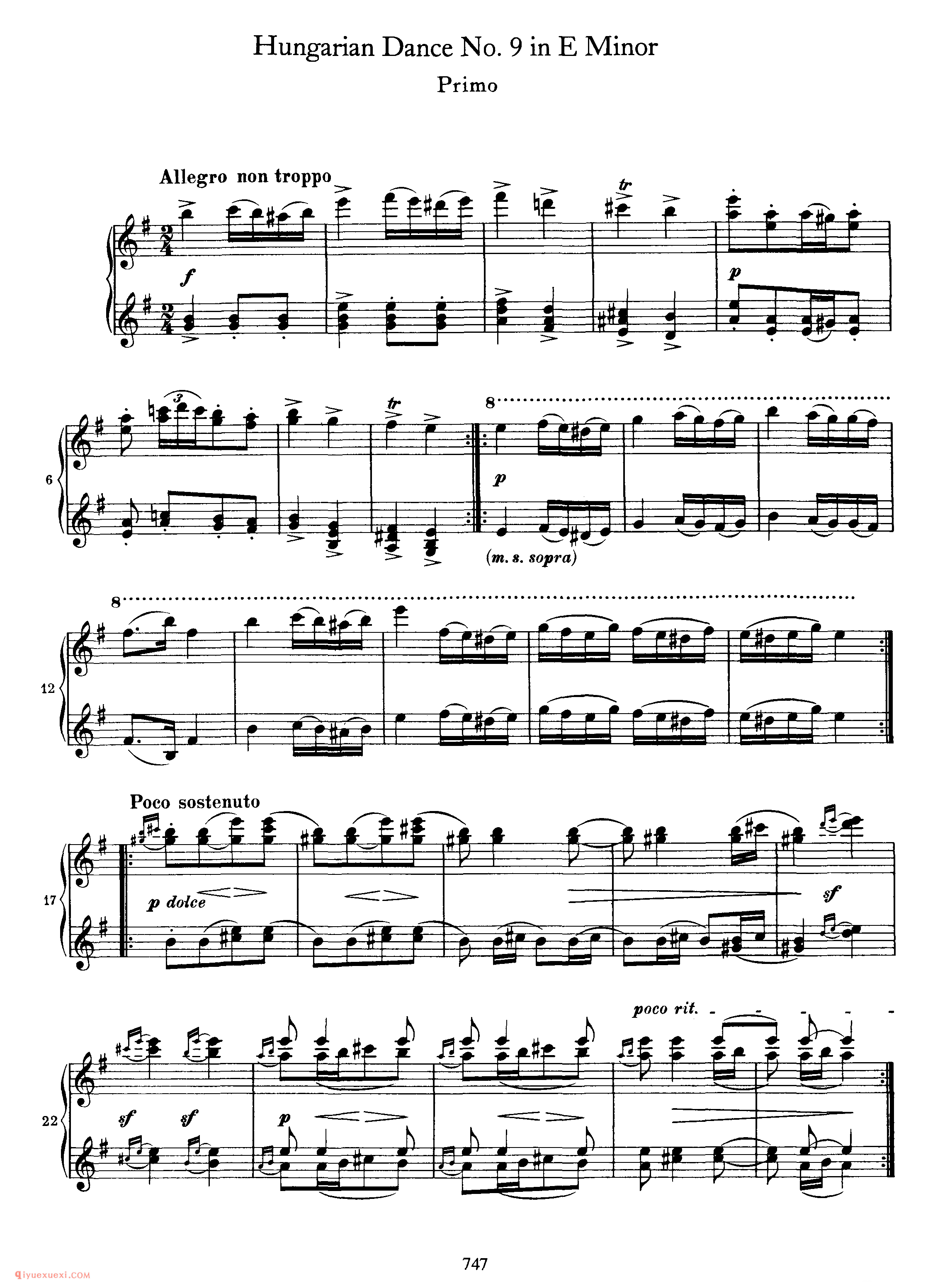 Hungarian Dance No.9 in E Minor_勃拉姆斯《匈牙利舞曲》四手联弹