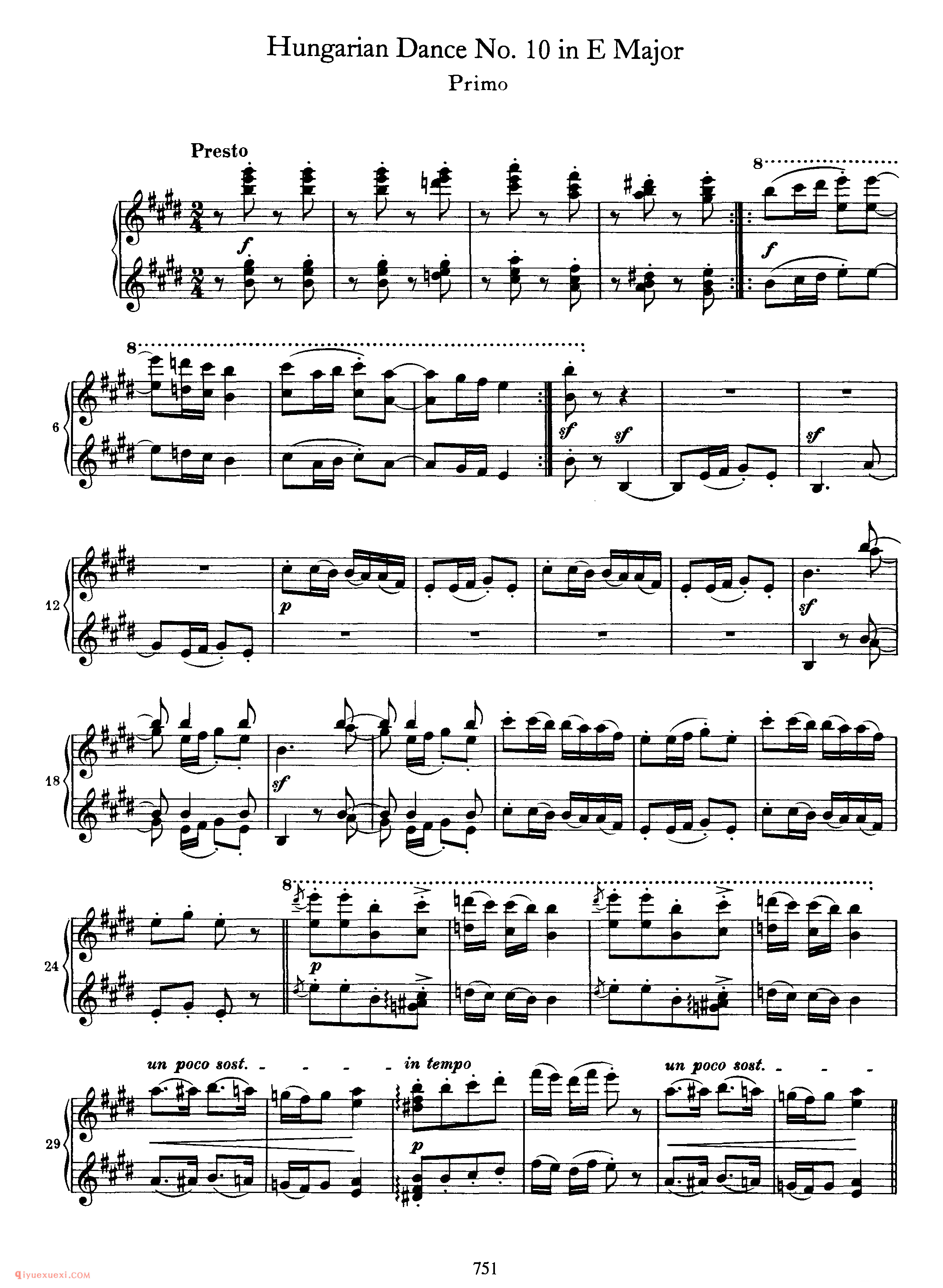 Hungarian Dance No.10 in E Major_勃拉姆斯《匈牙利舞曲》四手联弹