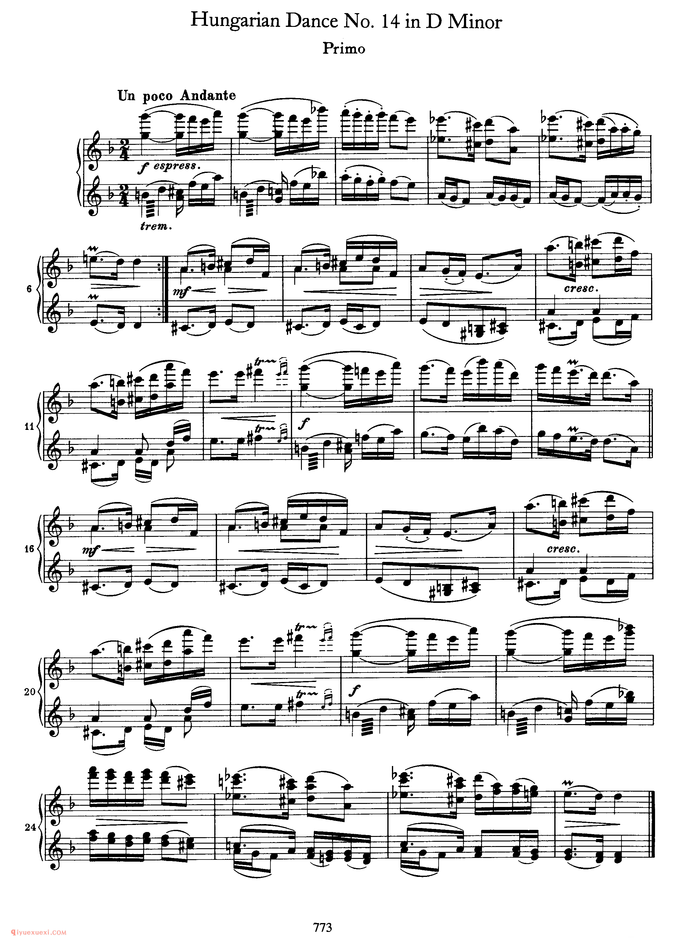 Hungarian Dance No.14 in D Minor_勃拉姆斯《匈牙利舞曲》四手联弹