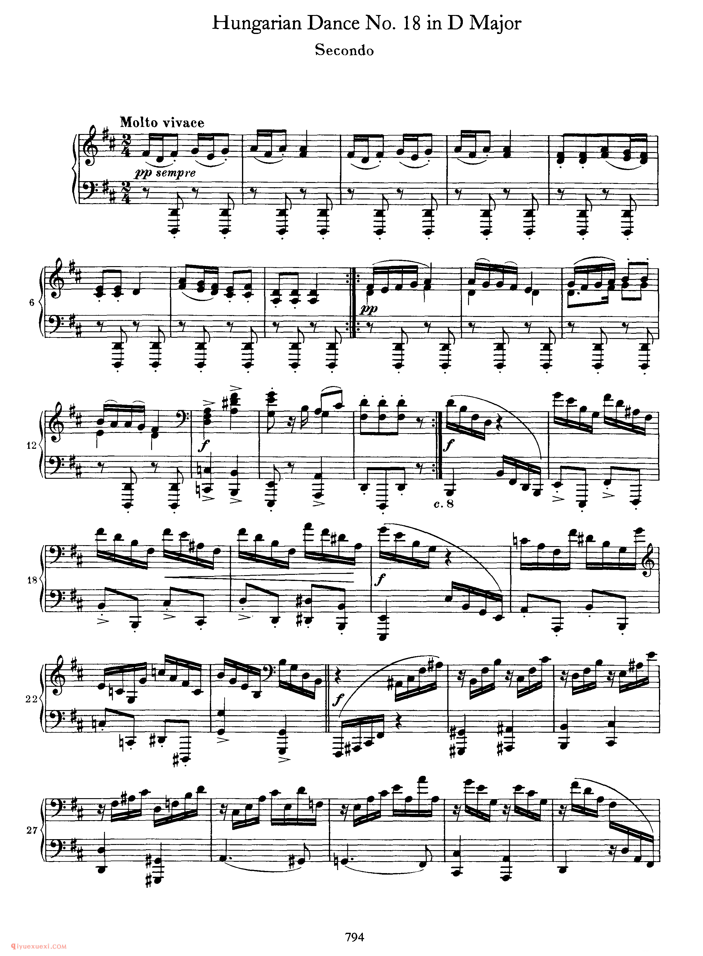 Hungarian Dance No. 18 in D Major_勃拉姆斯《匈牙利舞曲》四手联弹