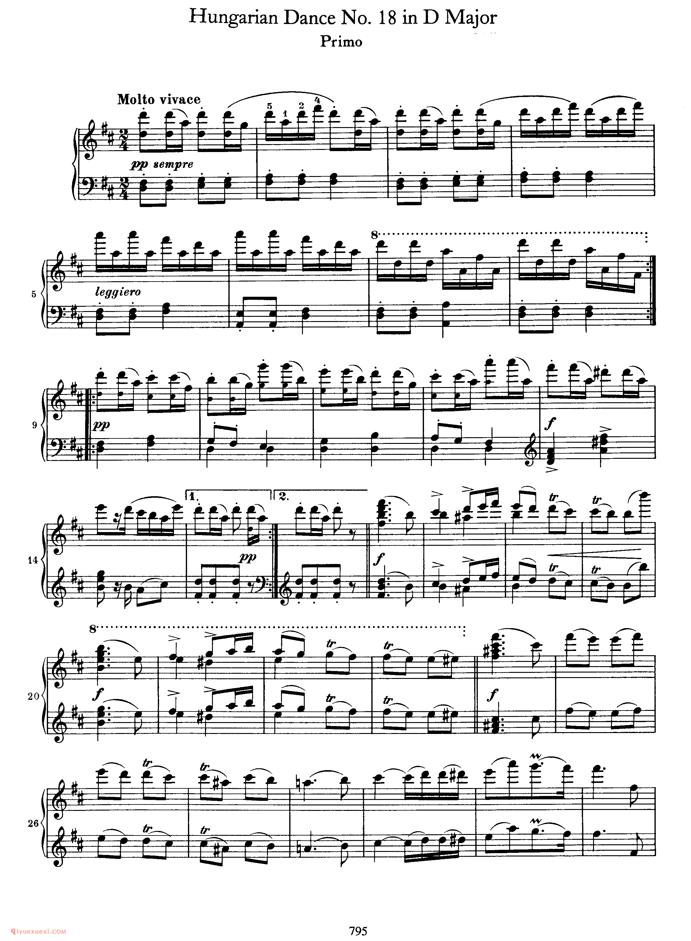 Hungarian Dance No. 18 in D Major_勃拉姆斯《匈牙利舞曲》四手联弹