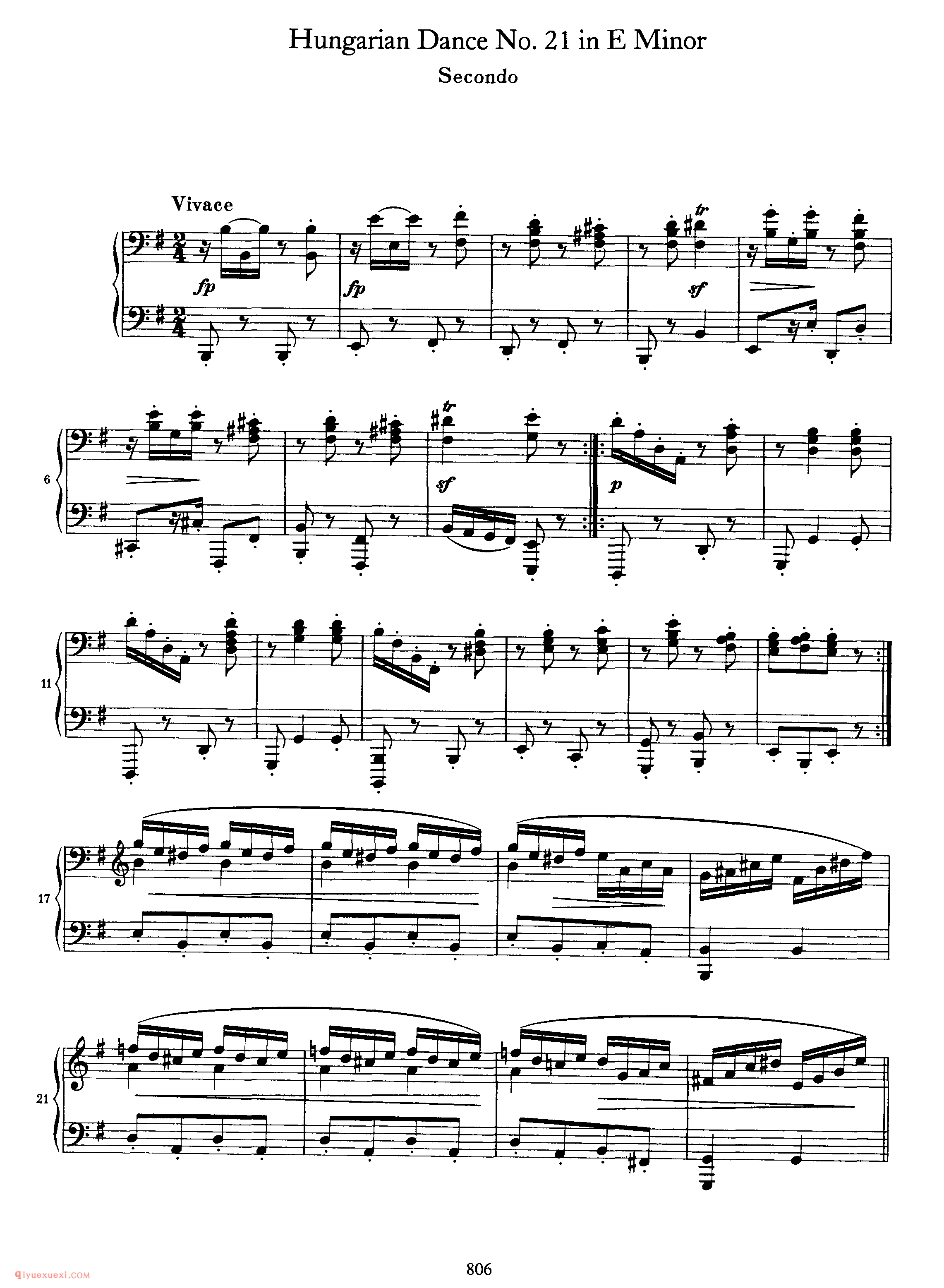 Hungarian Dance No.21 in E Minor_勃拉姆斯《匈牙利舞曲》四手联弹