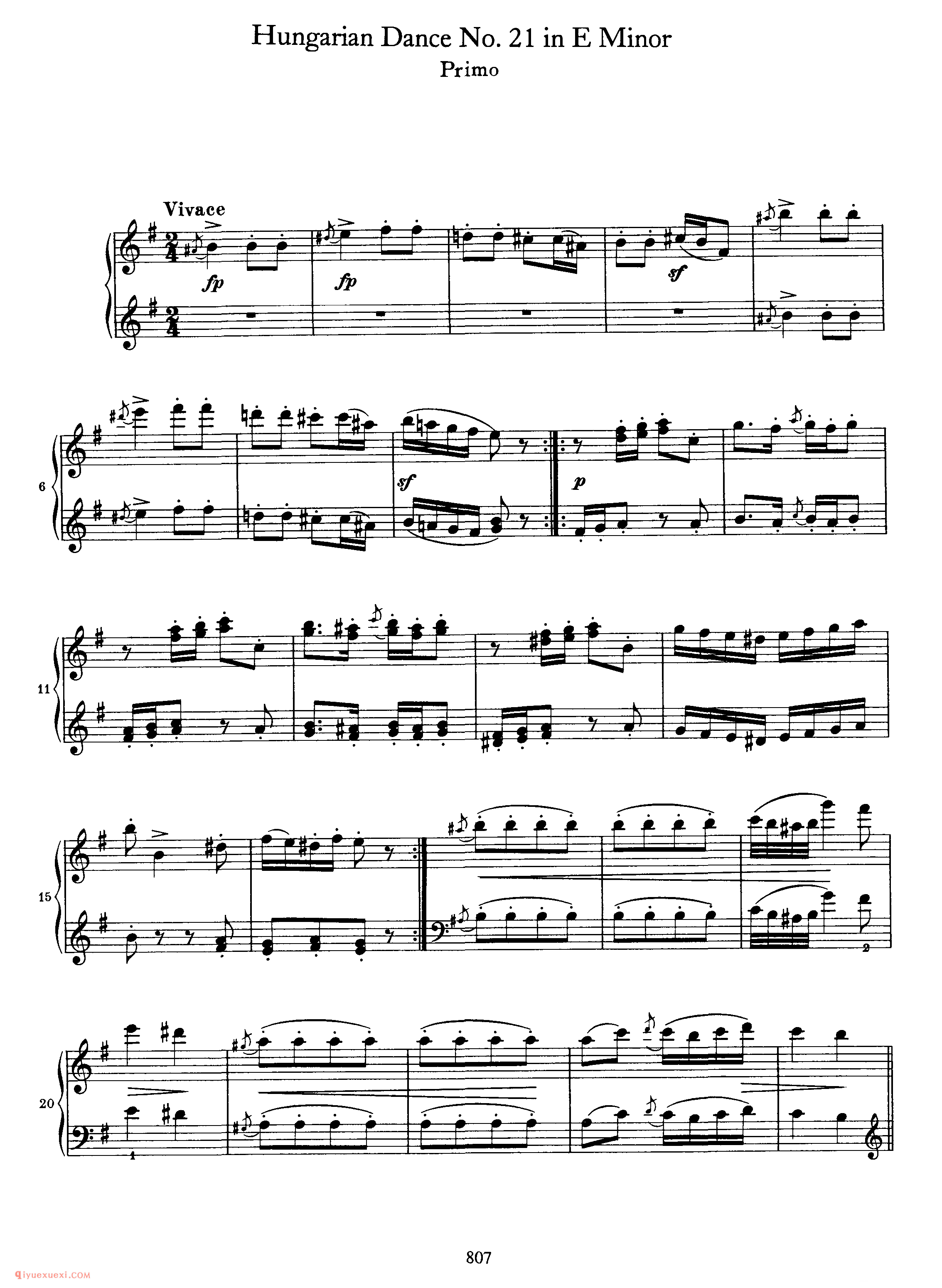 Hungarian Dance No.21 in E Minor_勃拉姆斯《匈牙利舞曲》四手联弹