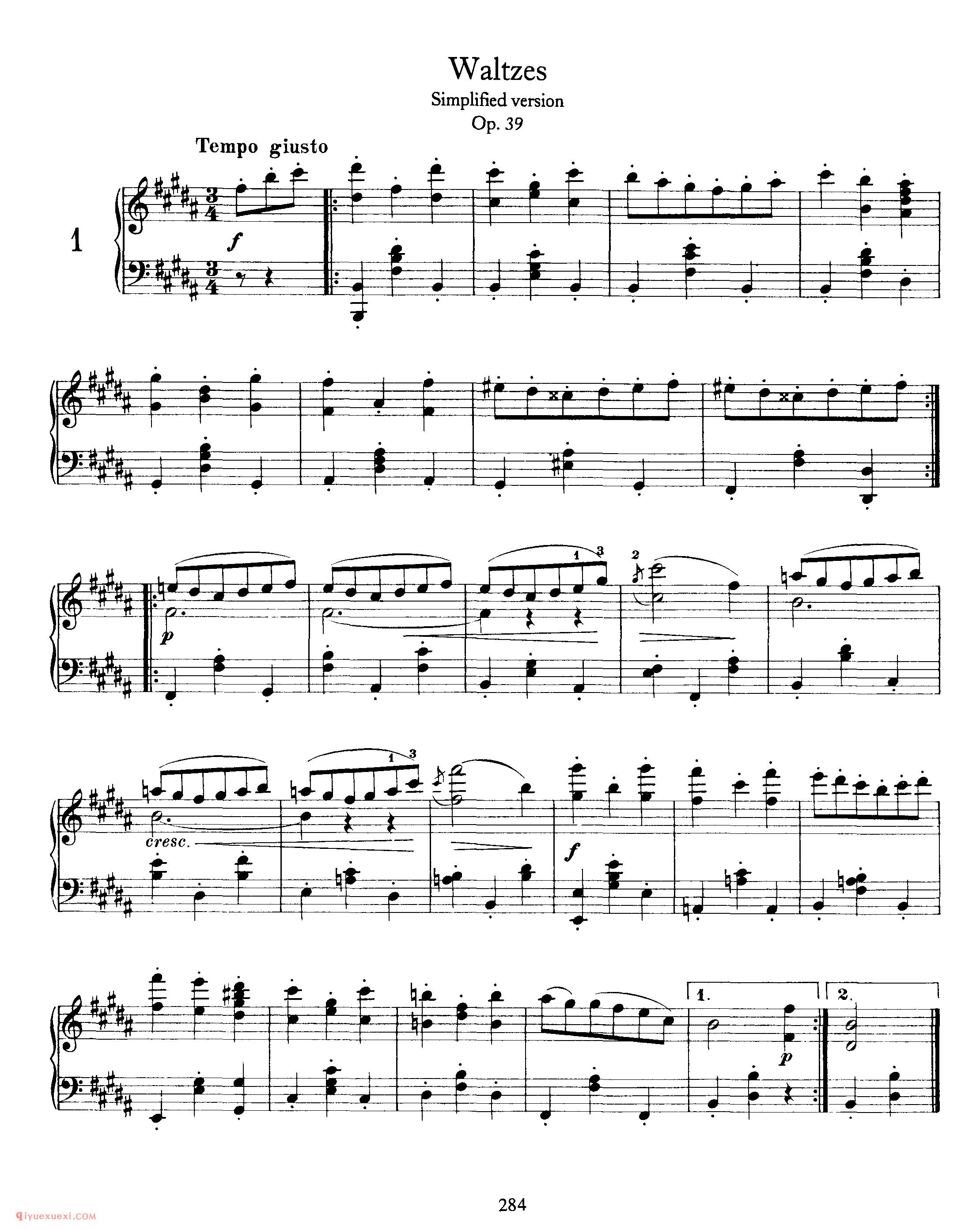 勃拉姆斯《16首圆舞曲》作品39_Waltzes, Op 39 (Simplified)_约翰内斯·勃拉姆斯钢琴乐谱