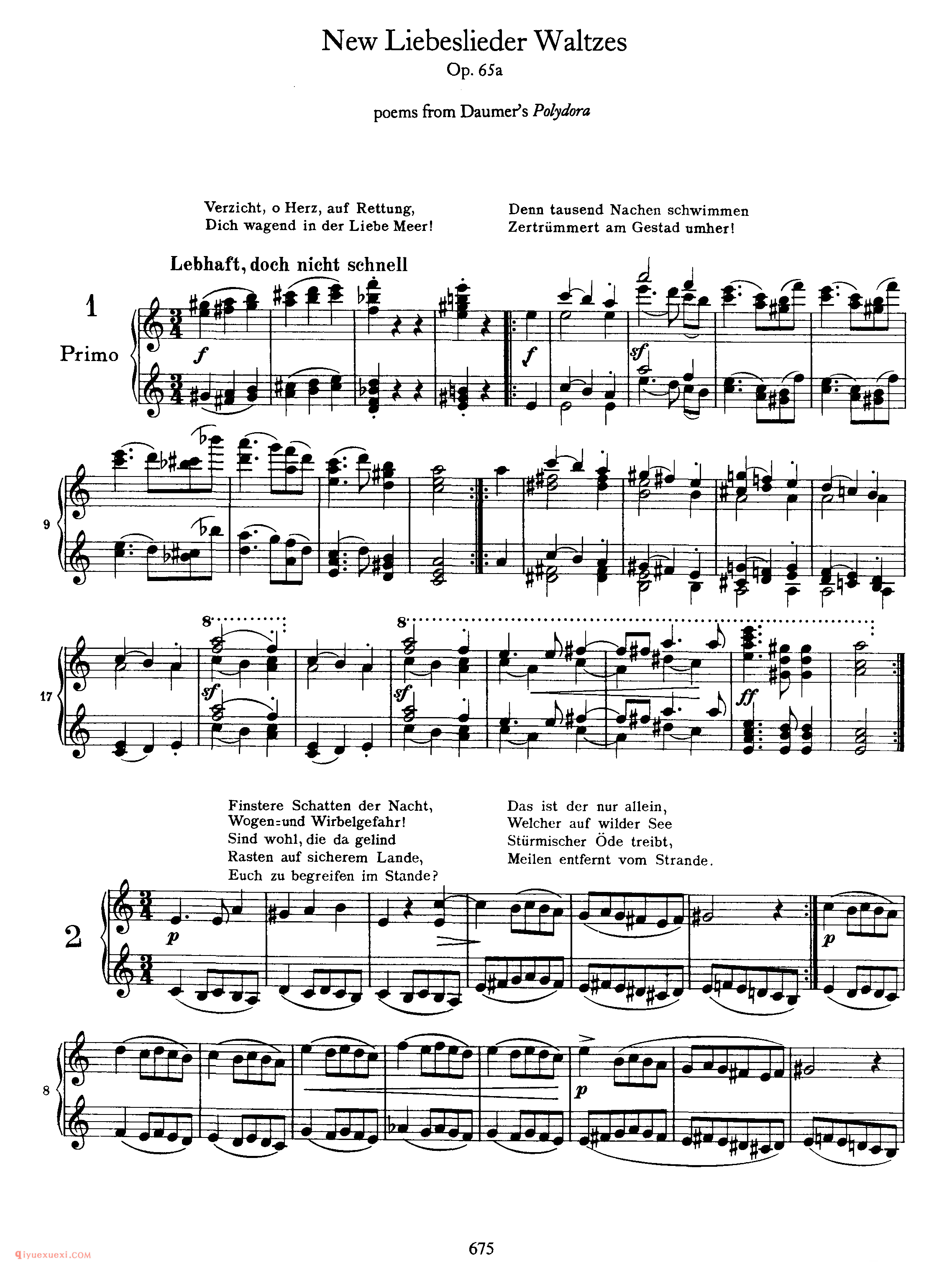 勃拉姆斯新情歌圆舞曲四手联弹作品65_New Liebeslieder Waltzes, Op 65a (4 Hands)_约翰内斯·勃拉姆斯钢琴乐谱