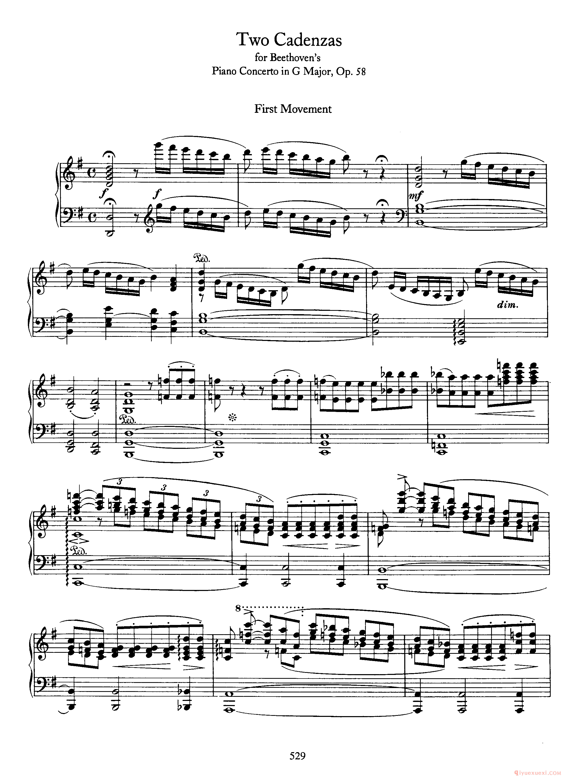 2 Cadenzas for Beethoven's Piano Concerto in G, Op 58_勃拉姆斯协奏曲华彩