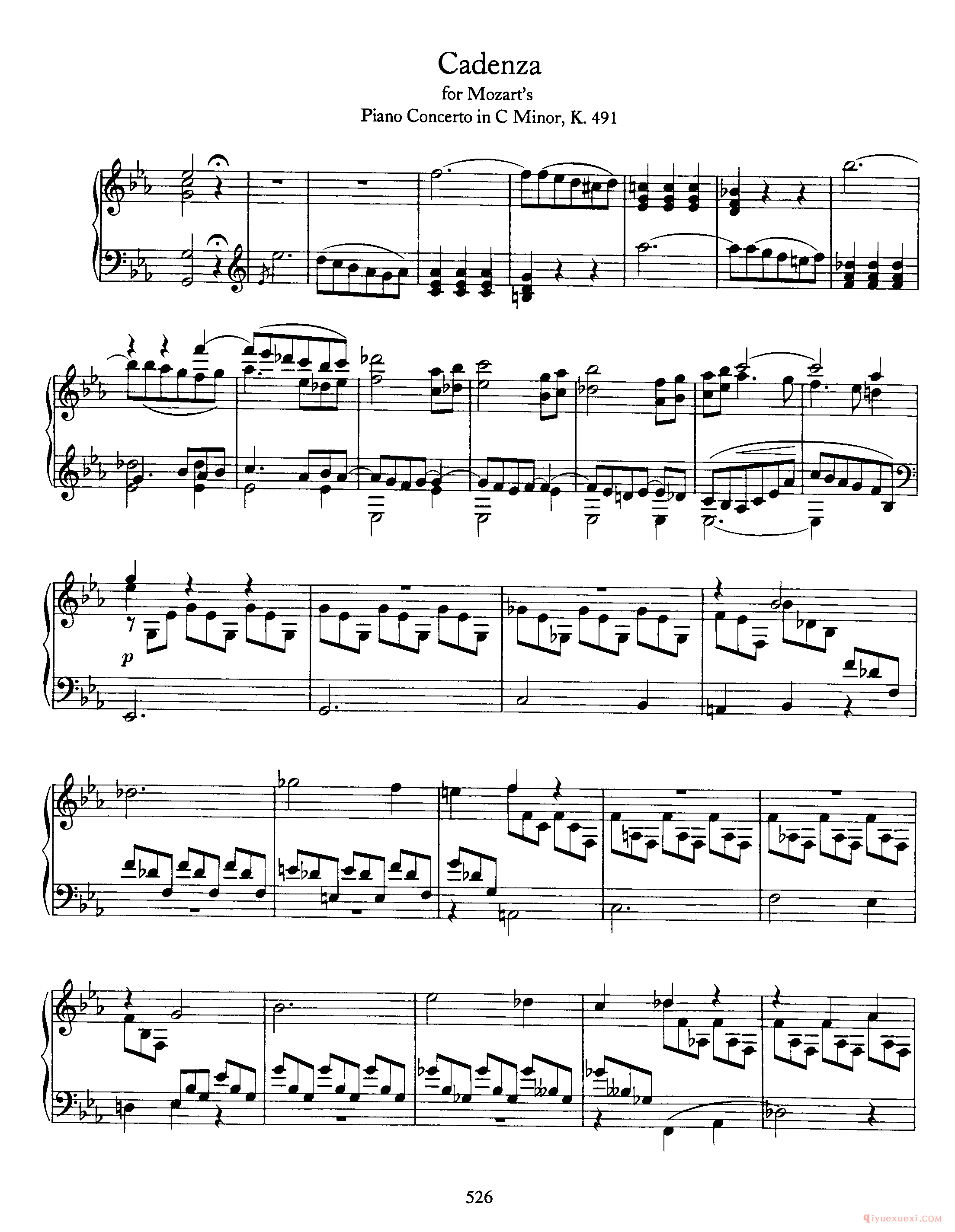 Cadenzafor Mozart's Piano Concerto in C Minor, K. 491_勃拉姆斯协奏曲华彩