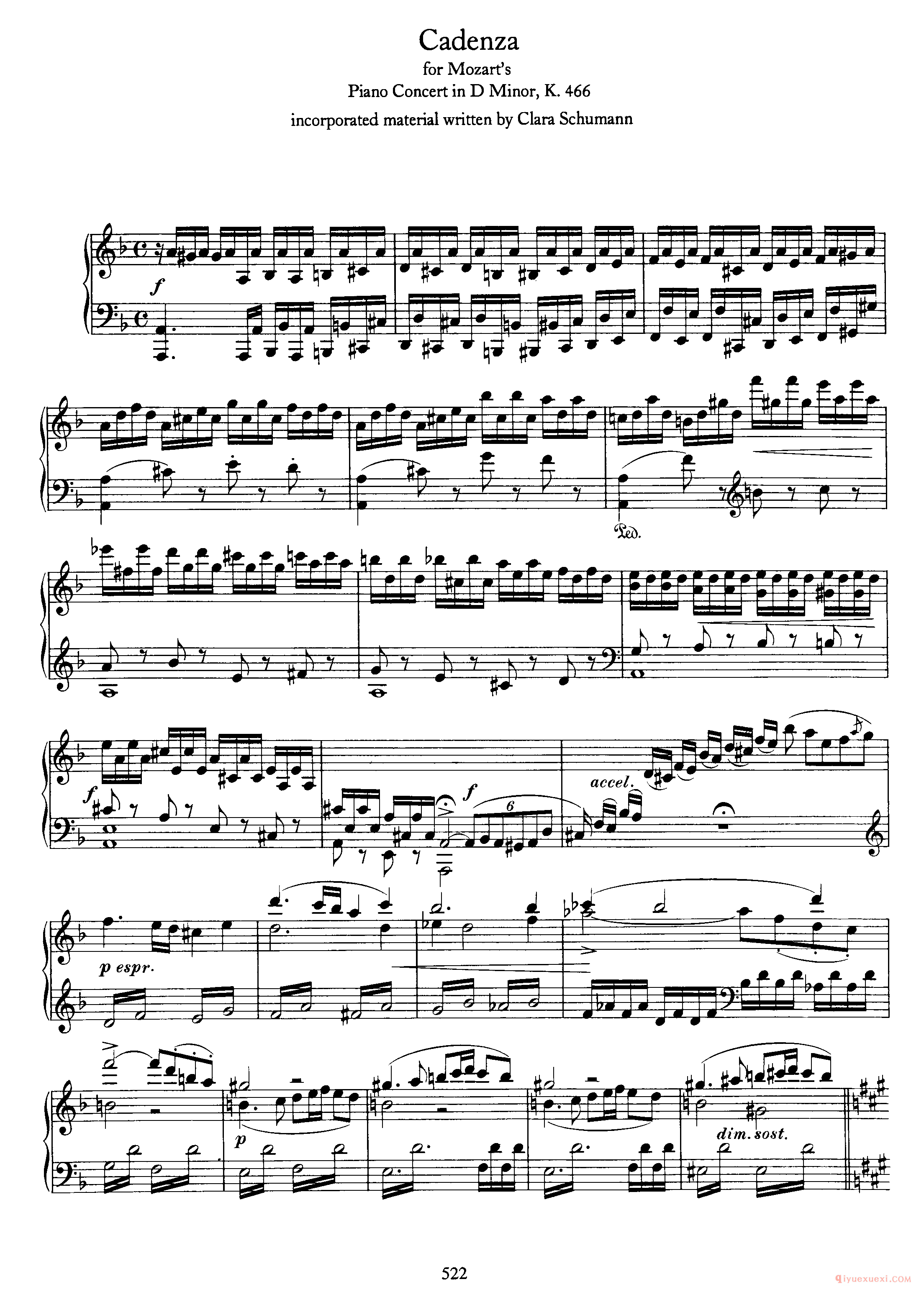 Cadenza for Mozart's Piano Concert in D Minor, K.466_勃拉姆斯协奏曲华彩