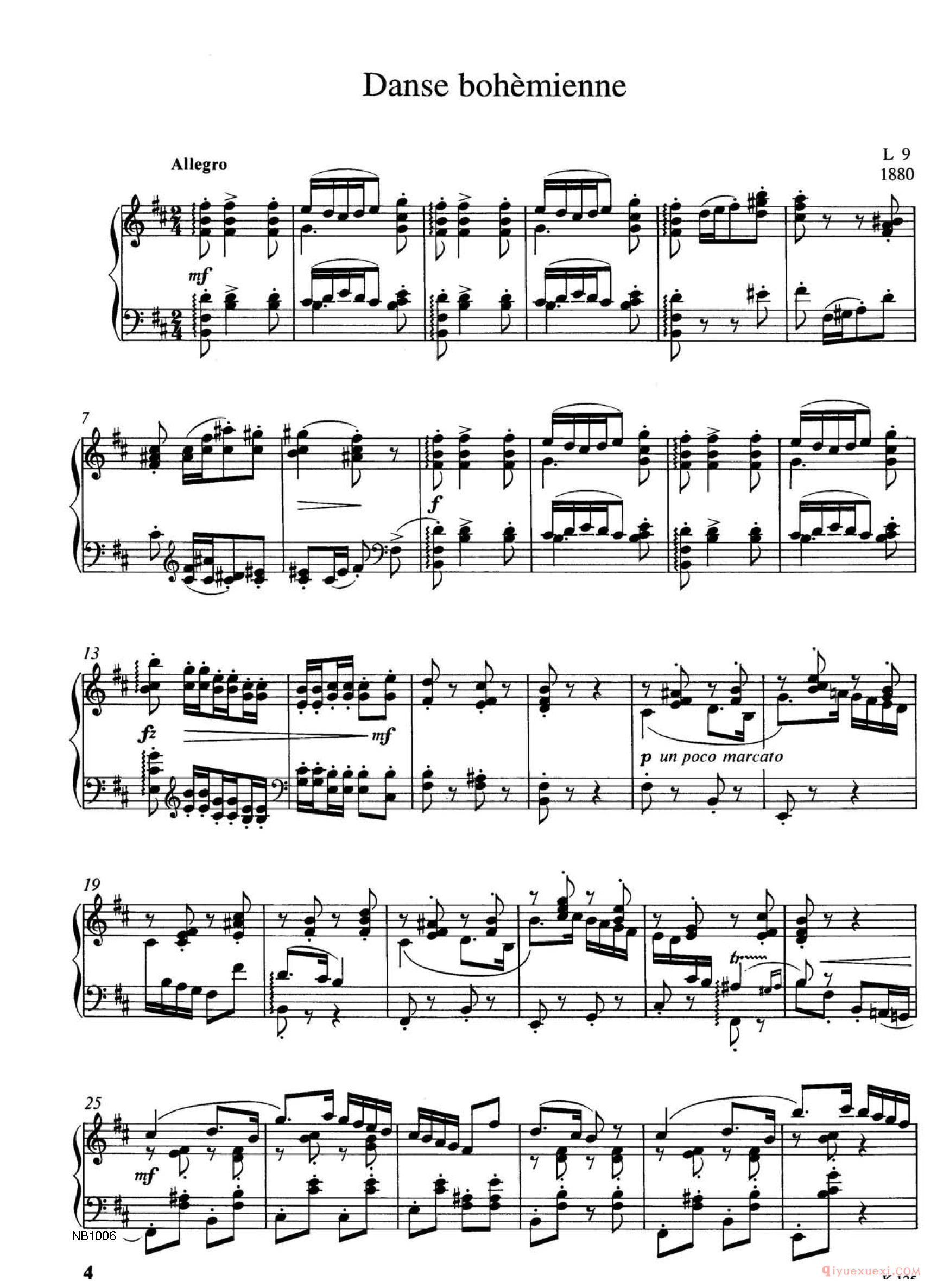 德彪西《波希米亚舞曲 L 9》Debussy: Danse bohémienne, L 9_德彪西钢琴乐谱