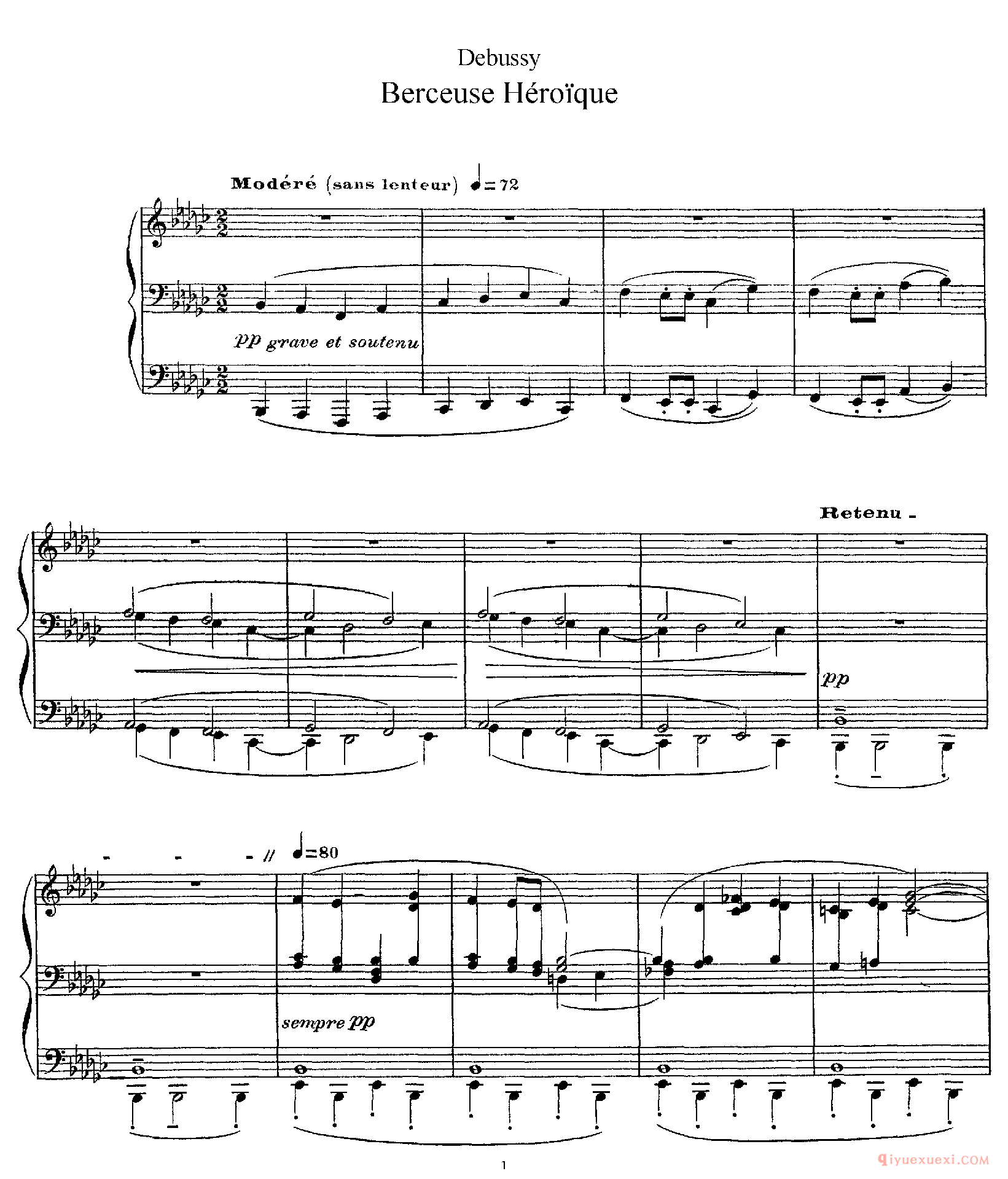 德彪西《英雄摇篮曲 L 132》Debussy: Berceuse héroïque, L 132_德彪西钢琴乐谱