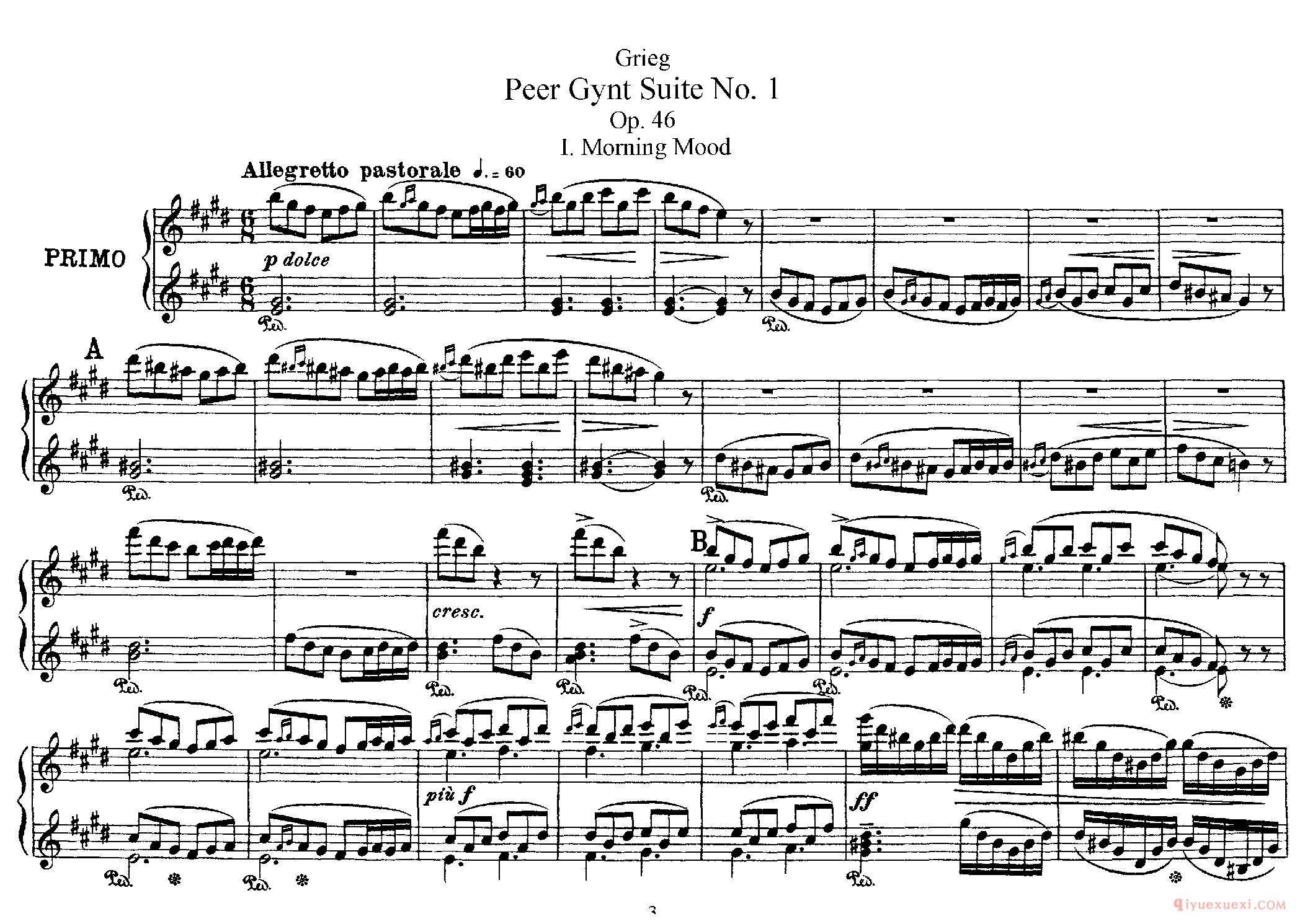 格里格皮尔金组曲_Peer Gynt Suite No 1, Op 46_四手联弹_格里格钢琴谱