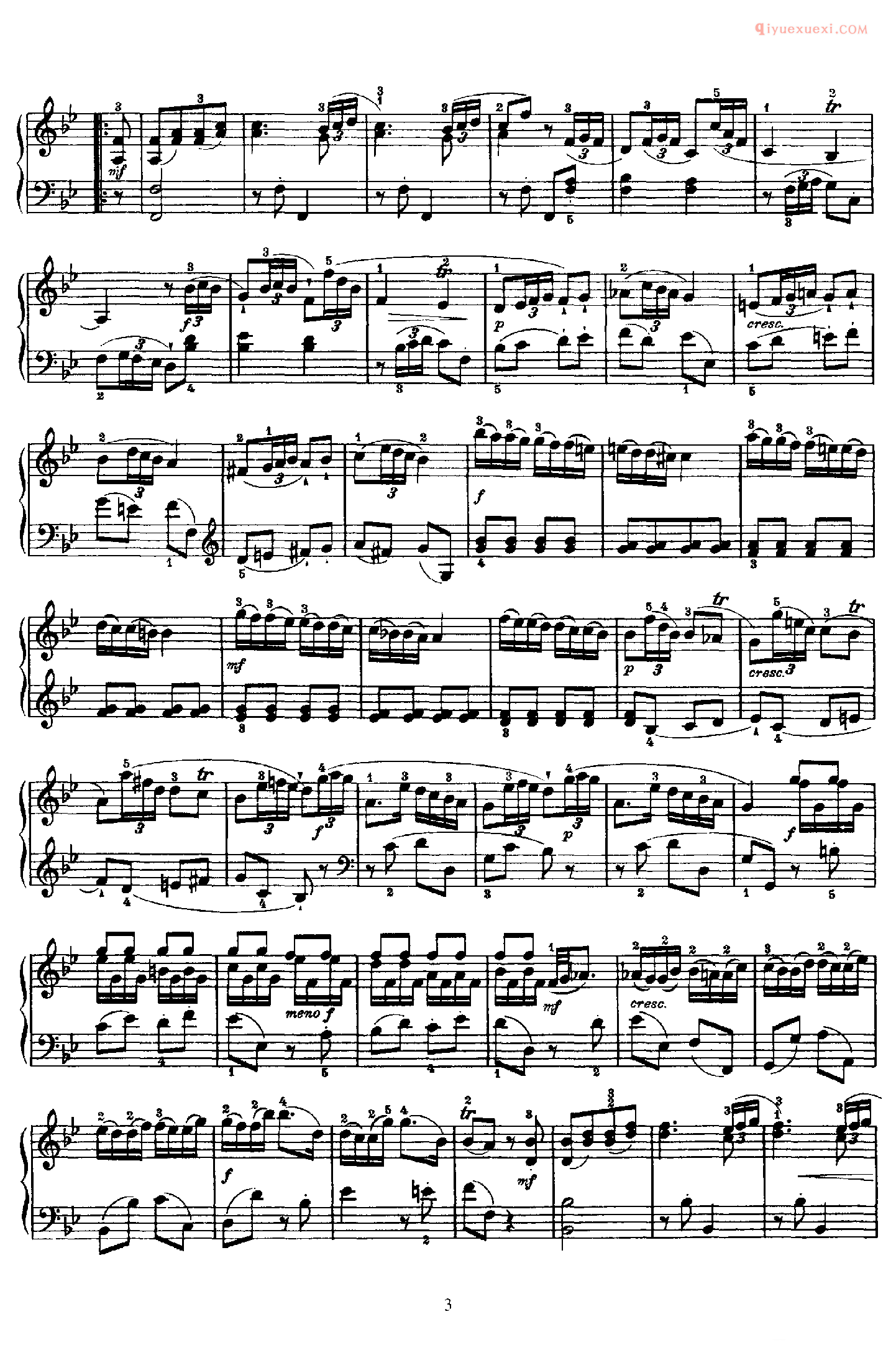 海顿Bb大调《第2钢琴奏鸣曲》Franz Joseph Haydn Sonata in Bb Major_海顿钢琴谱