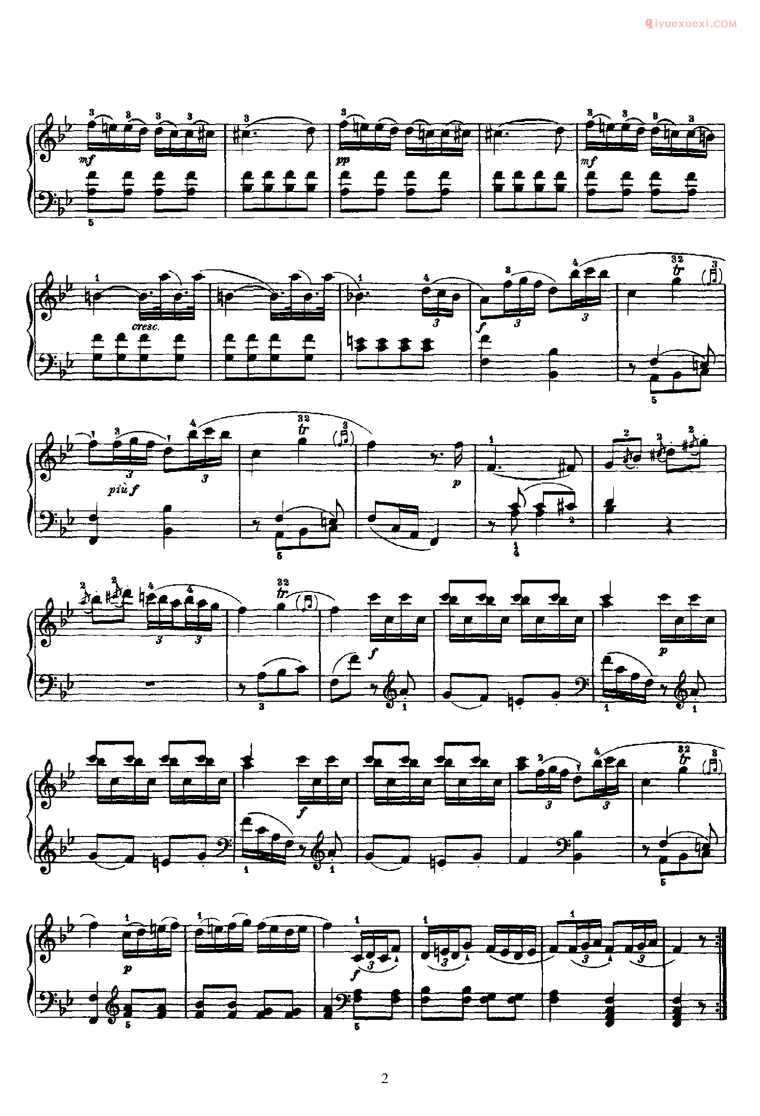 海顿Bb大调《第2钢琴奏鸣曲》Franz Joseph Haydn Sonata in Bb Major_海顿钢琴谱