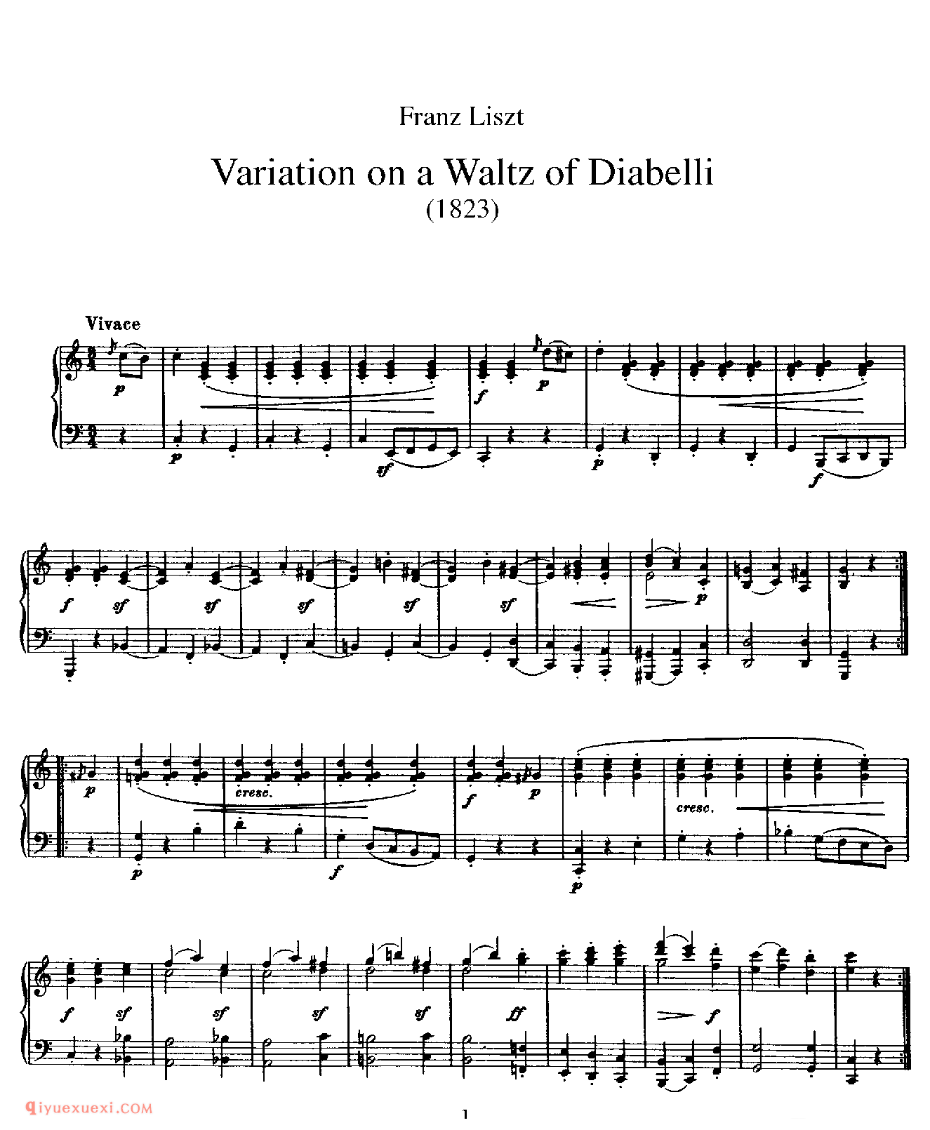 李斯特《迪亚贝利圆舞曲主题变奏曲》Variation on a Waltz of Diabelli_李斯特钢琴乐谱