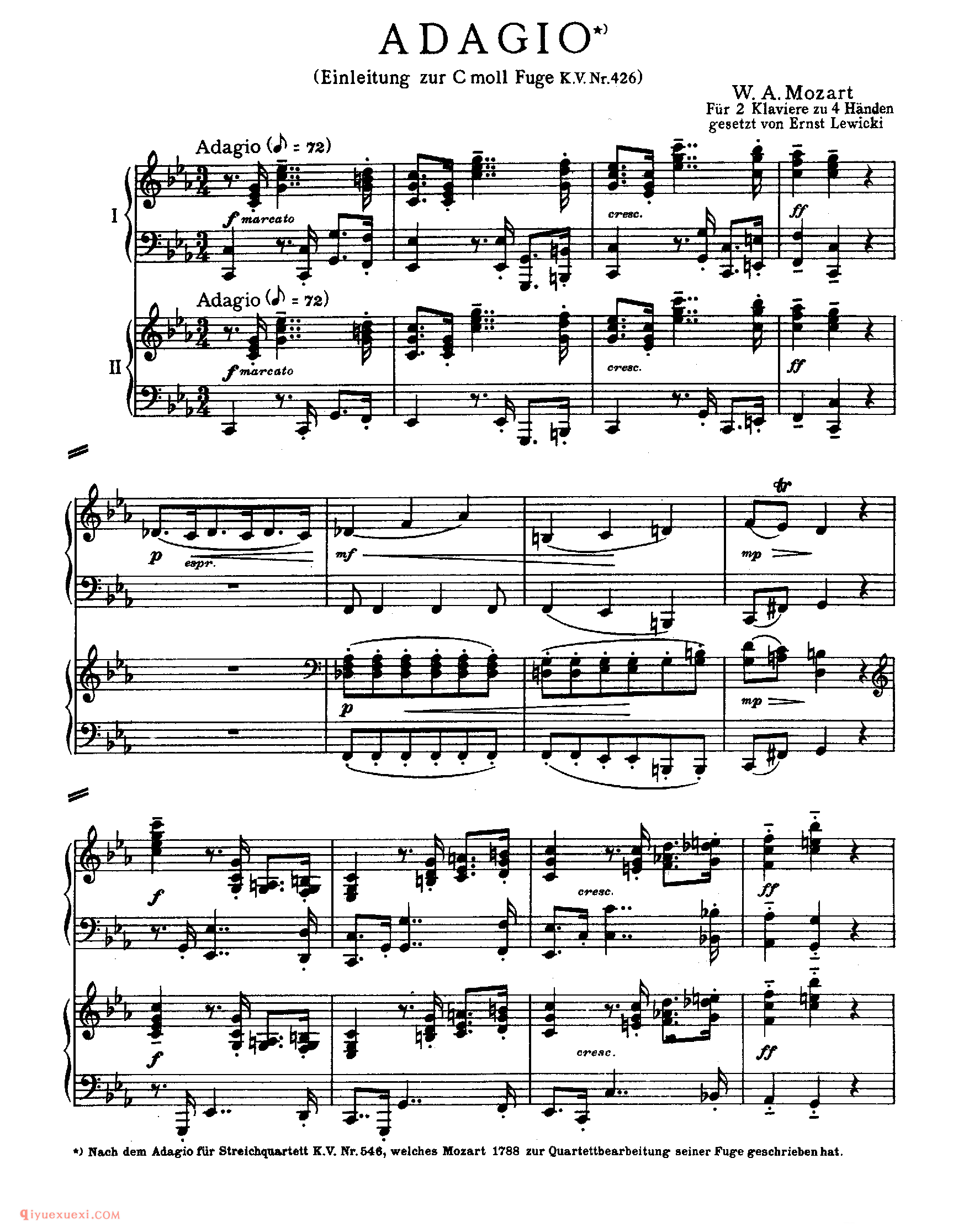 莫扎特C小调双钢琴赋格 K.426_Adagio for 2 Pianos in c, K 426 (2 Piano)_莫扎特钢琴谱