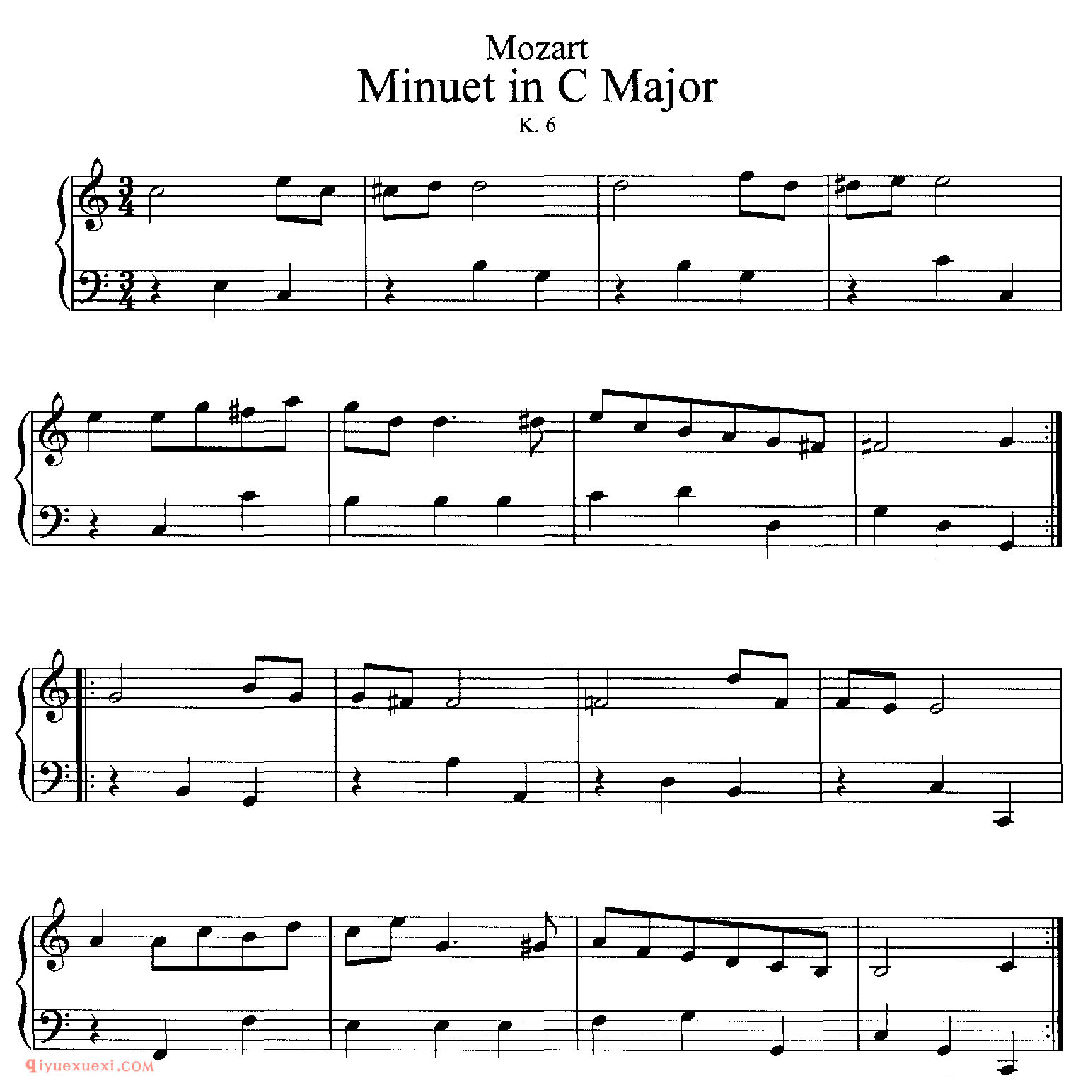 Minuet in C, K 6_莫扎特钢琴谱