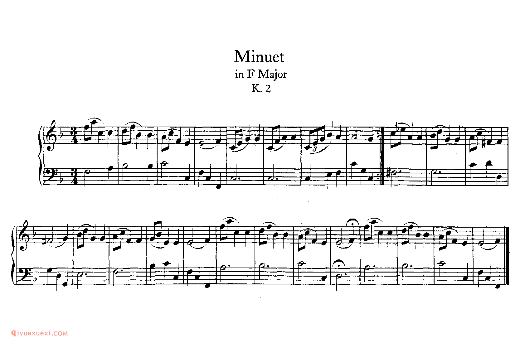 Minuet in F, K 2_莫扎特钢琴谱