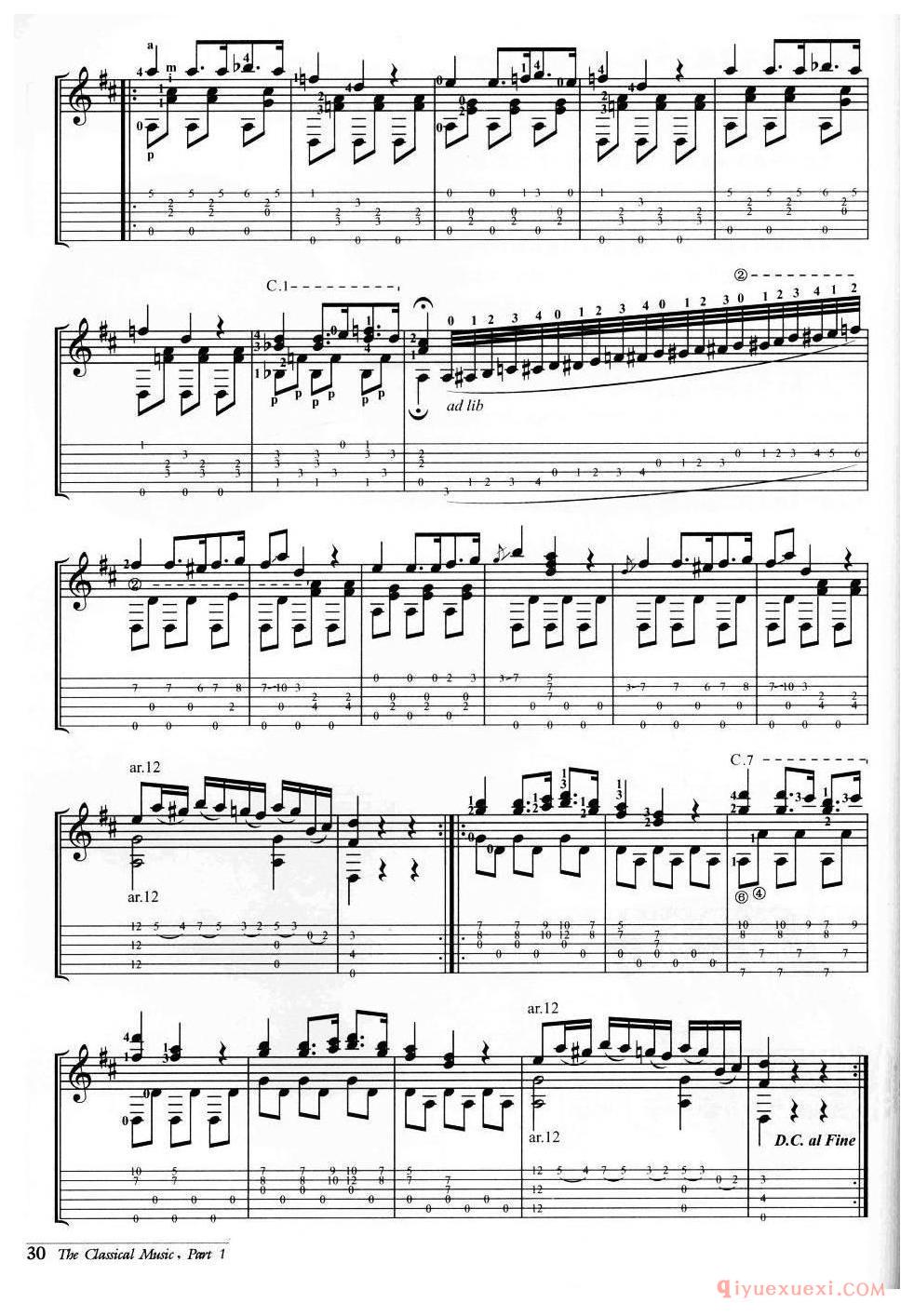 小行板圆舞曲(安东尼奥·卡诺·库烈拉)外国古典名曲吉他乐谱